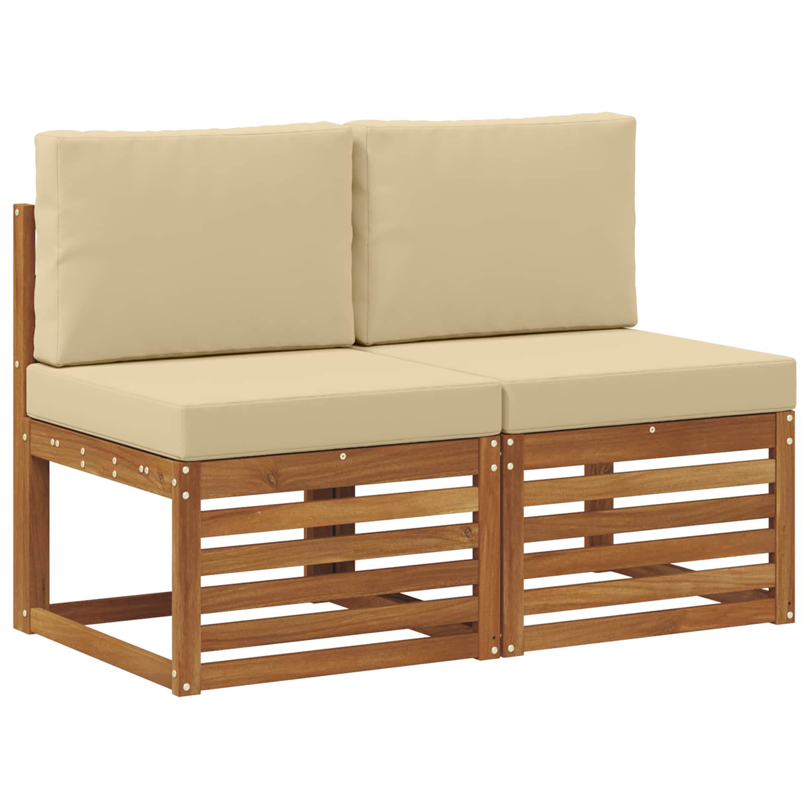 2 Stk Udendørs Mellem Sofa Massivt Akacietræ Naturfarvet