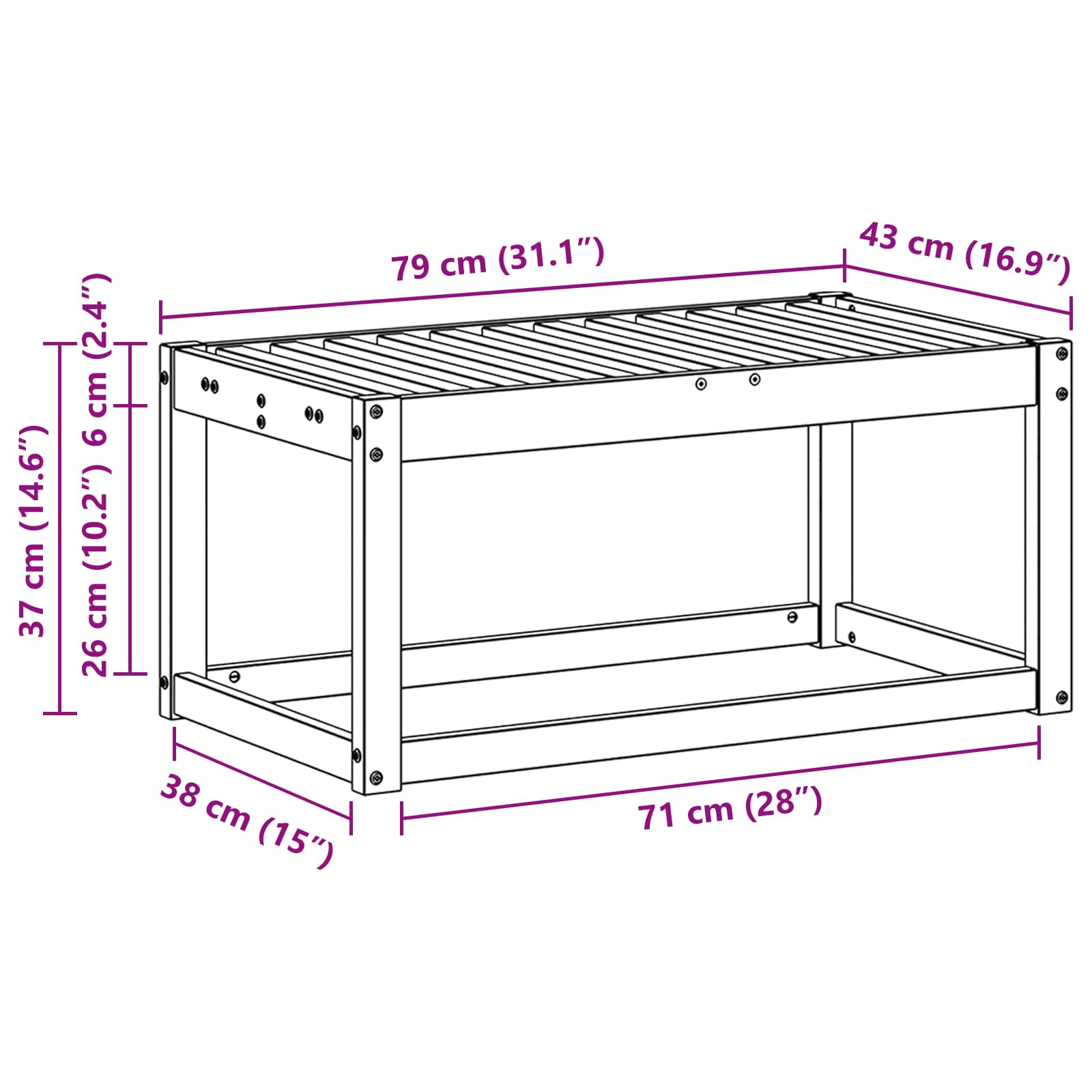 Udendørs Skammel Bænk Naturfarvet 79 x 43 x 37 cm