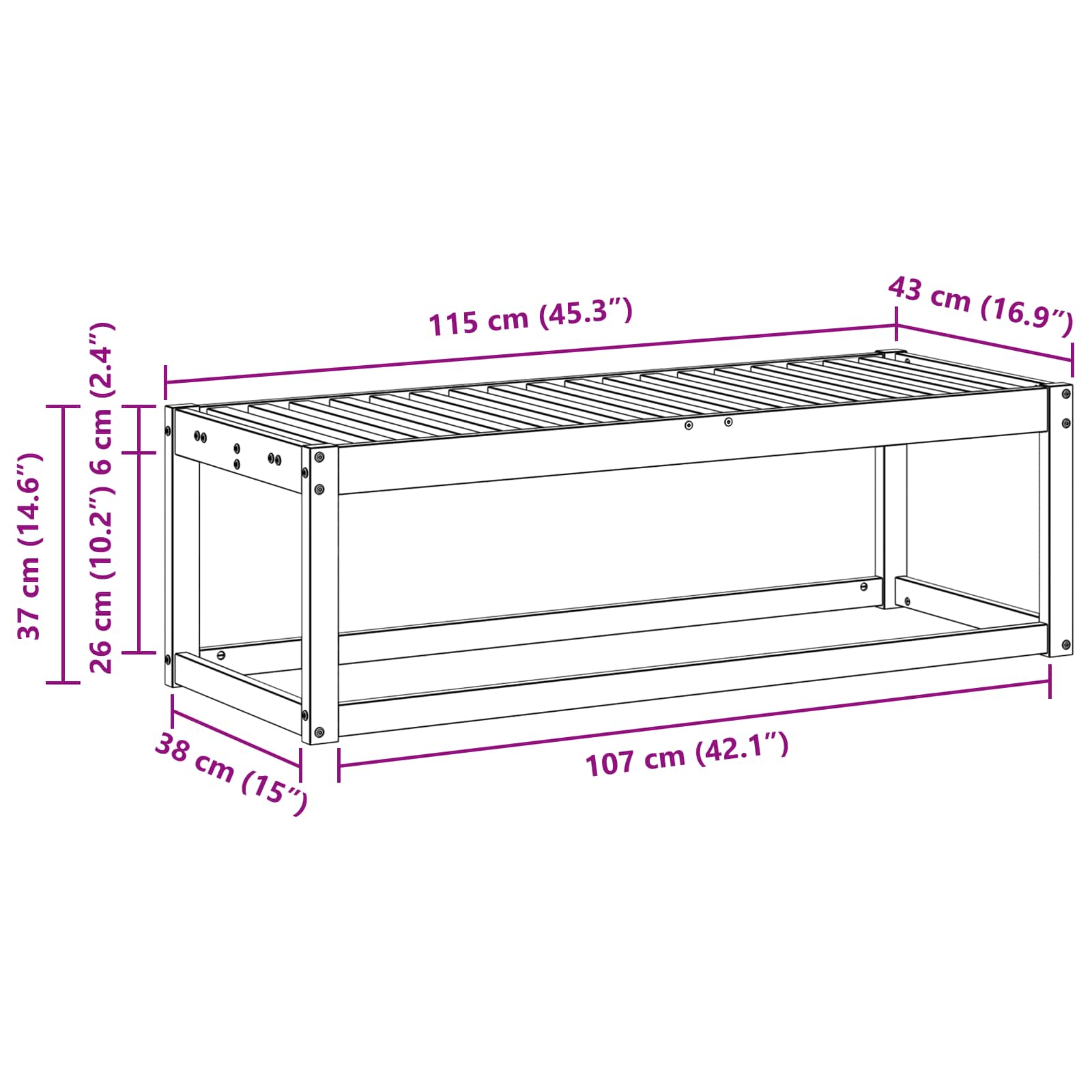 Udendørs Skammel Bænk Naturfarvet 115 x 43 x 37 cm