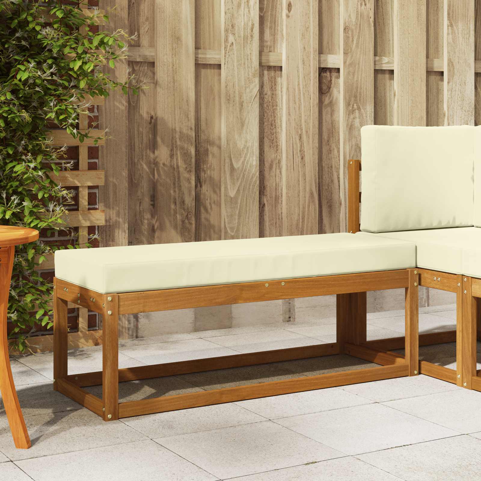 Udendørs Stolbænk med pude Naturlig og Fløde 115 x 43 x 45 cm