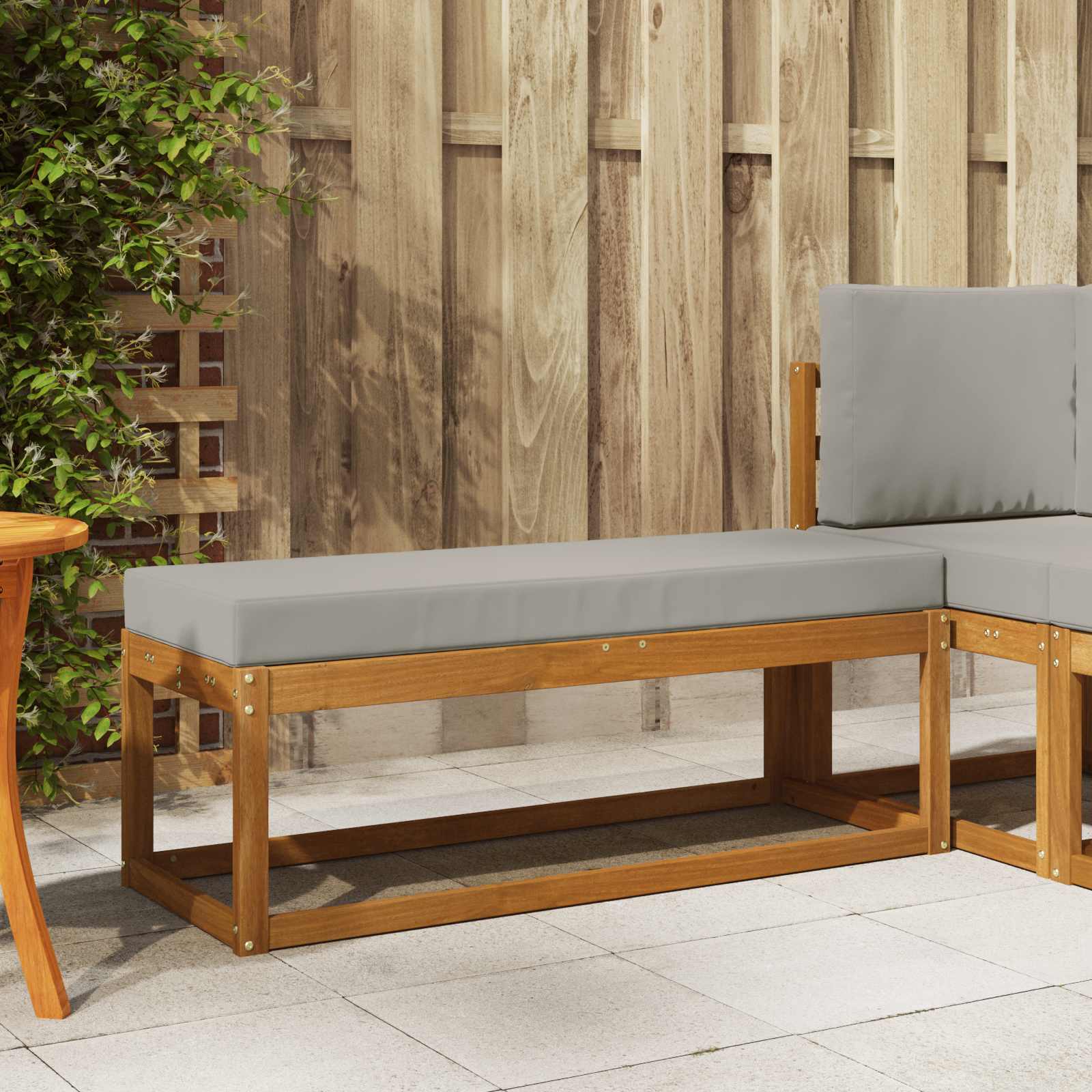 Skammel Bænk med pude Naturlig og Lys Grå 115 x 43 x 37 cm