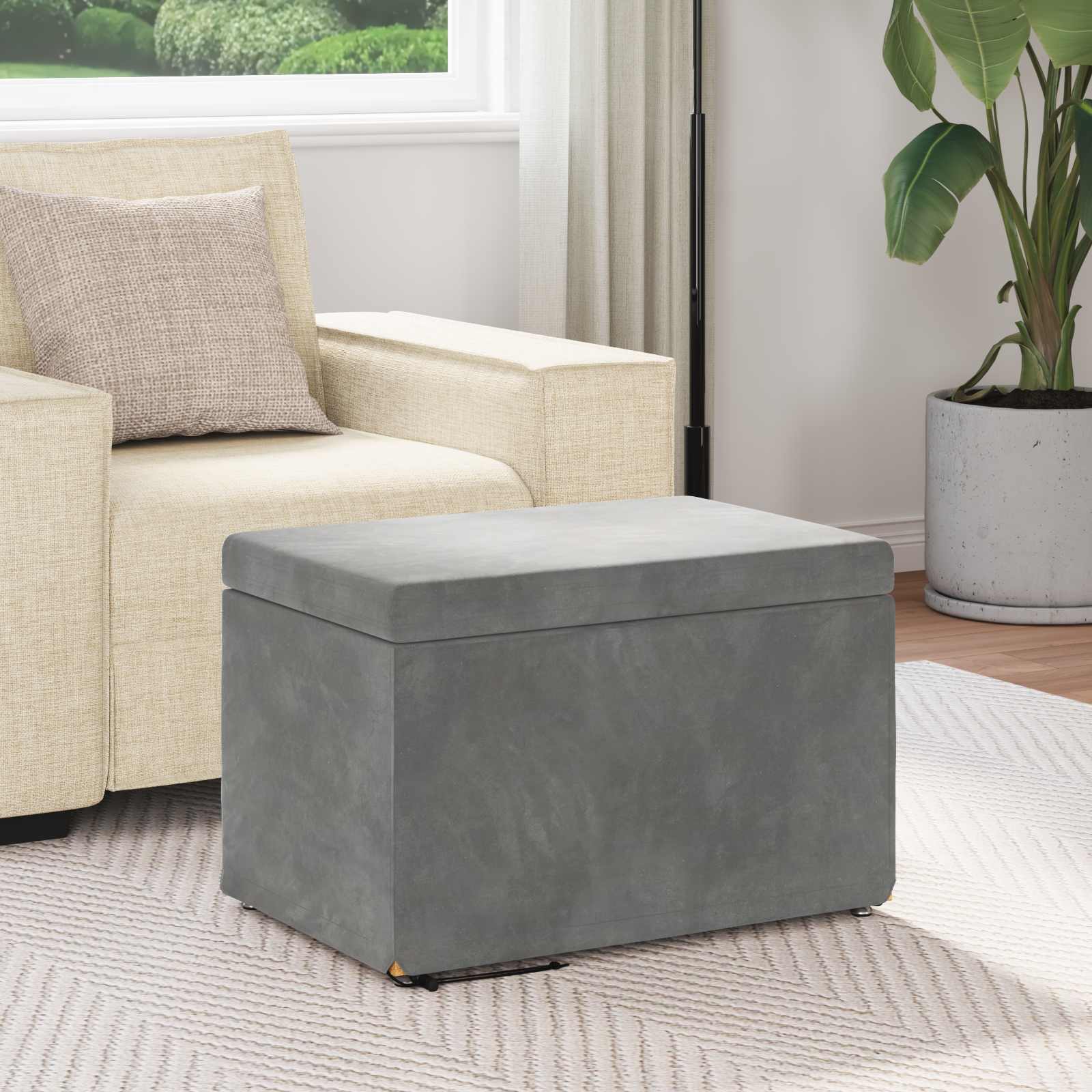 Taburet Mørkegrå 61 x 41 x 40 cm Velour og konstrueret træ