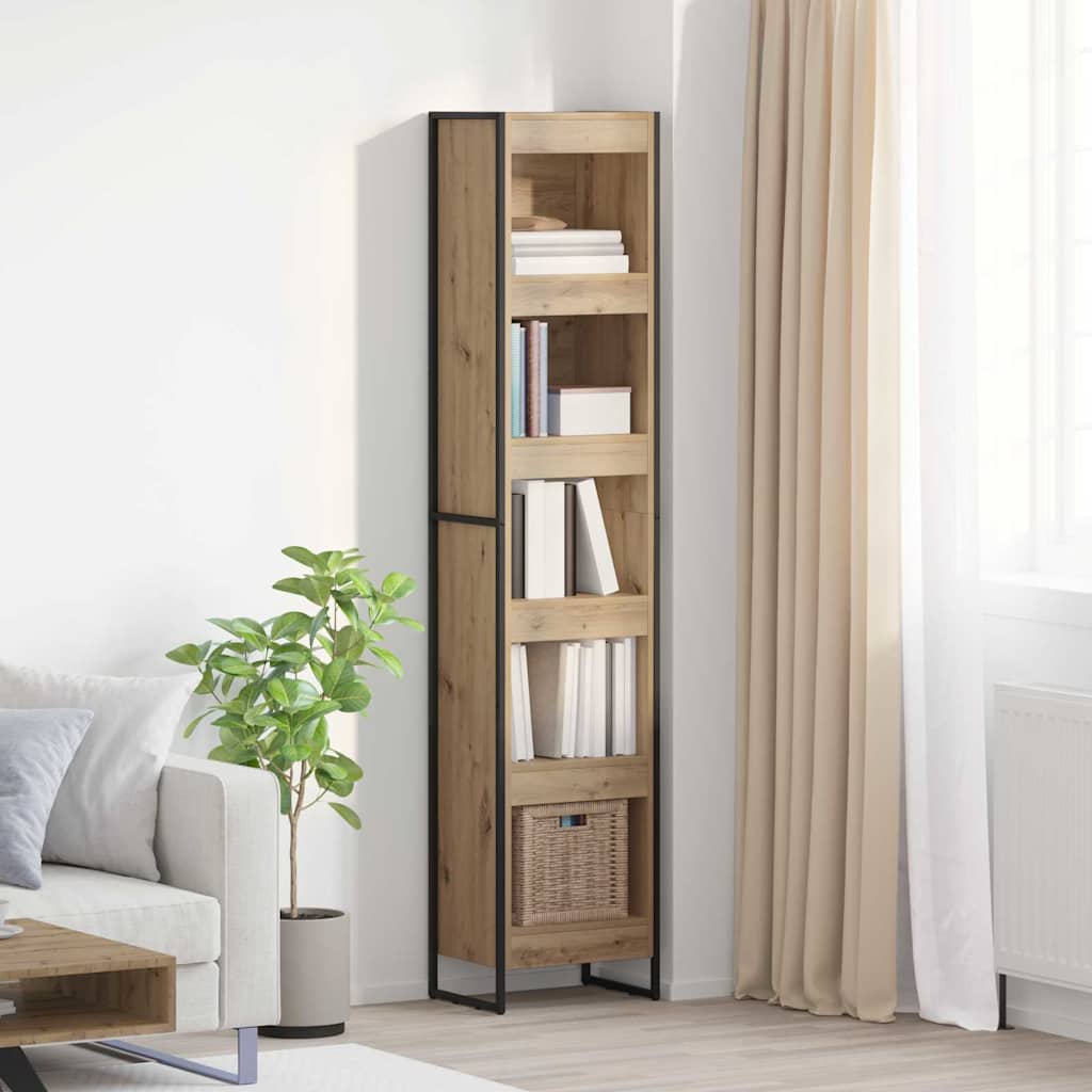 Bogskab/reol i artisan eg 40 × 30 × 189,5 cm - konstrueret træ og stål