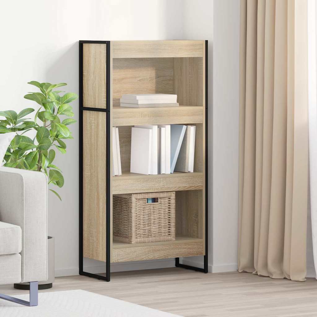 Bogreol i sonoma - 60 × 30 × 121 cm, konstrueret træ med stålramme