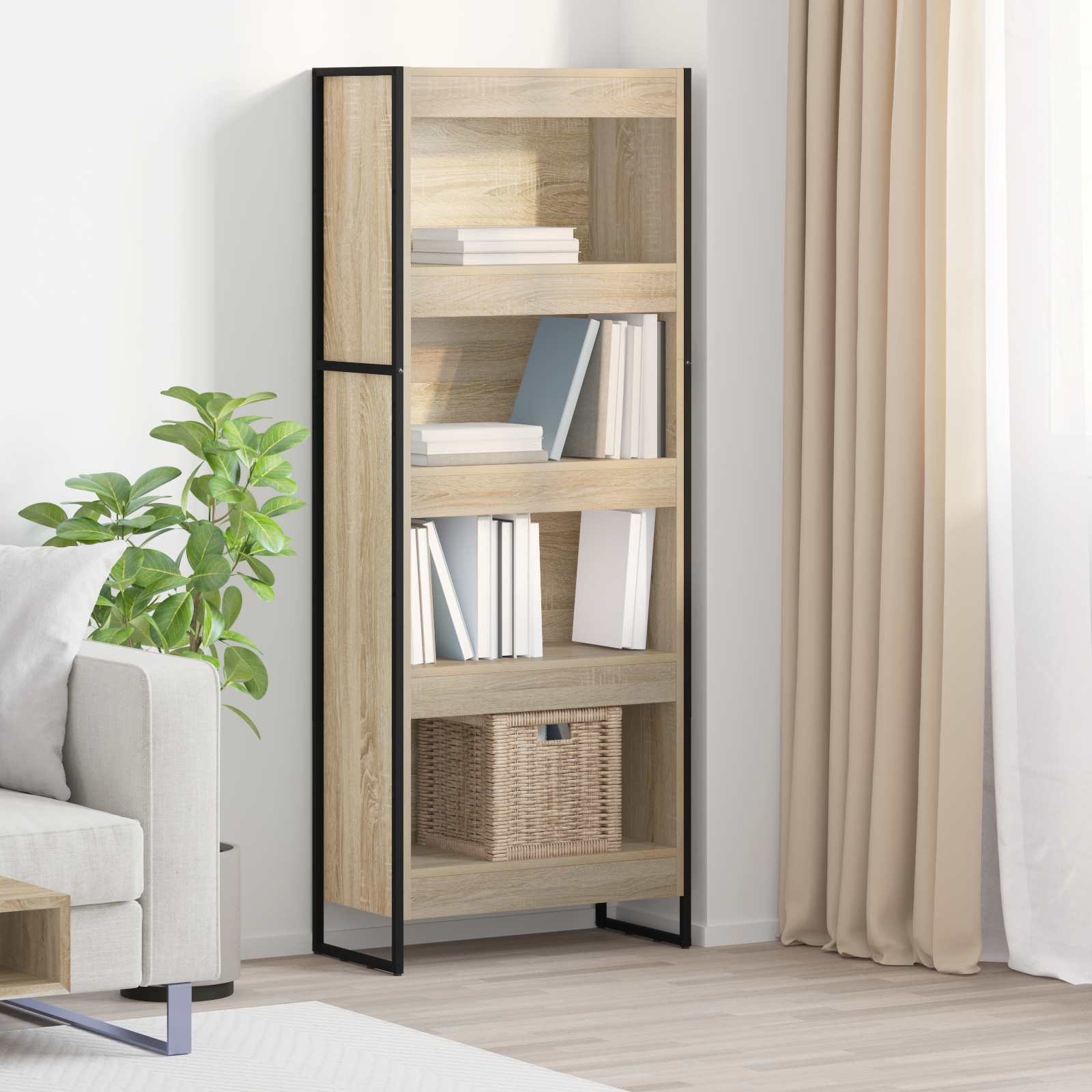 Bogskab i sonoma - reolsystem 60 × 30 × 155 cm i konstrueret træ
