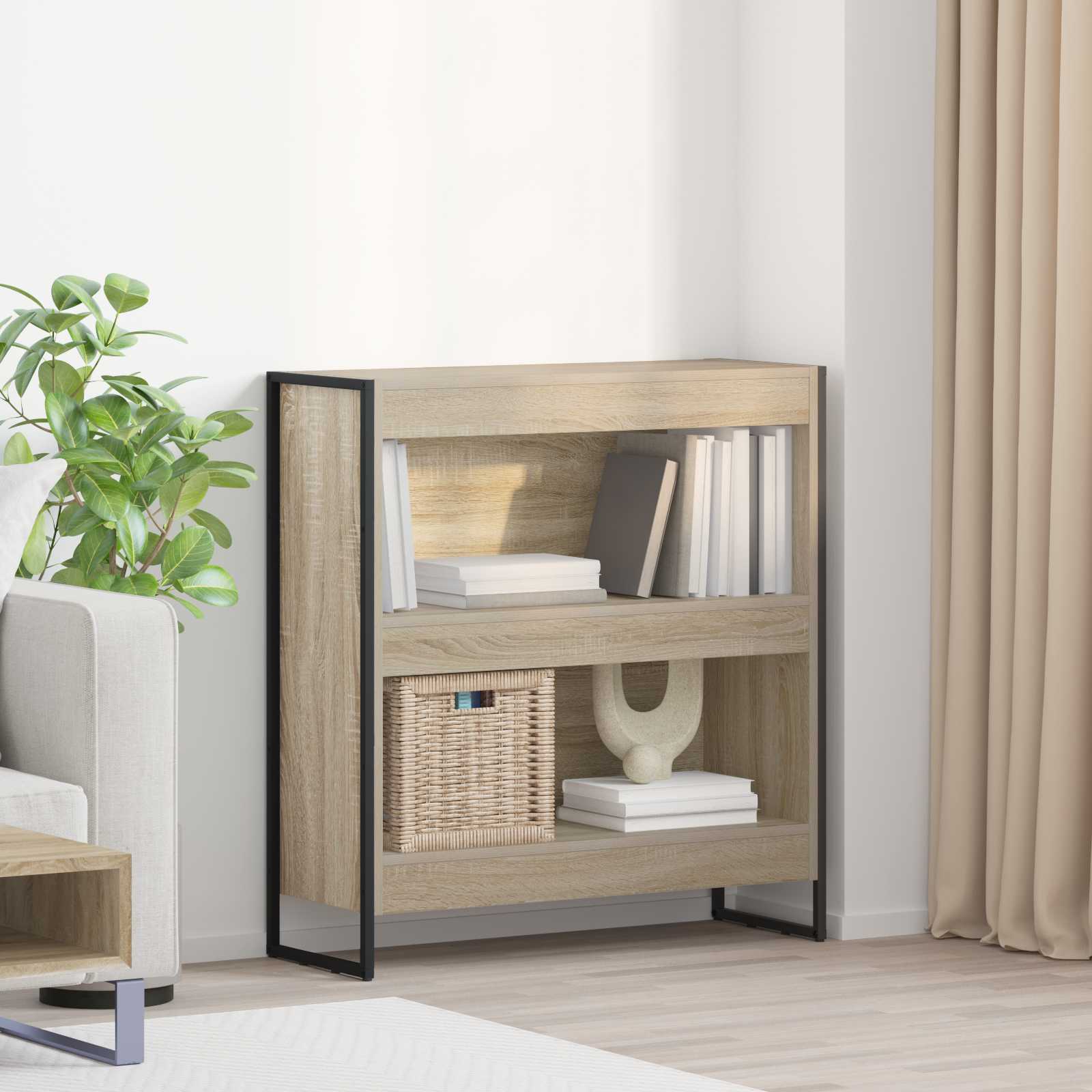 Bogskab i sonoma - 80 × 30 × 86,5 cm, konstrueret træ med stålramme