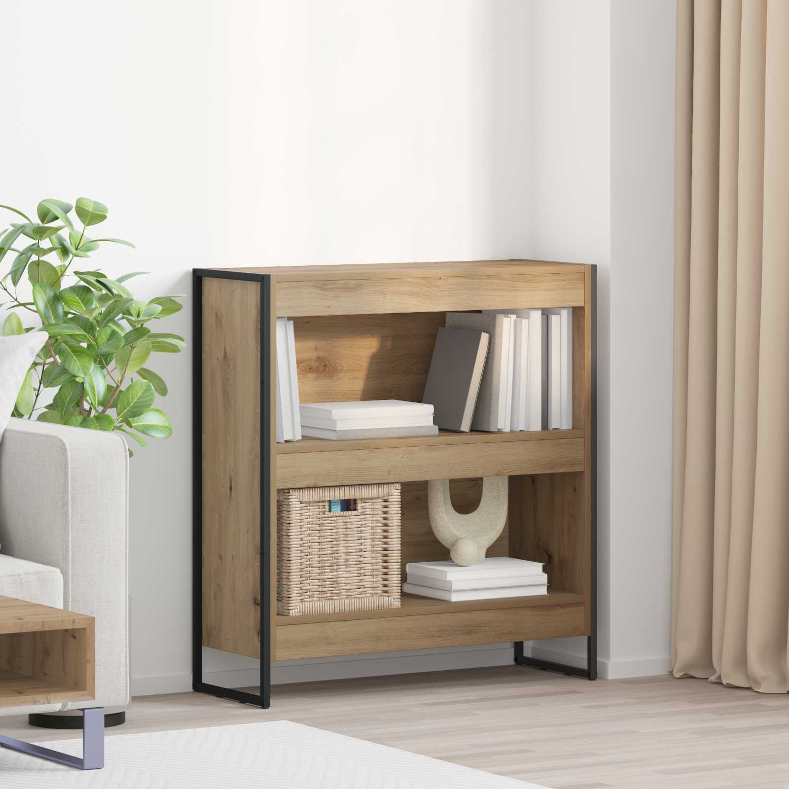 Bogskab i Artisan eg - 80 × 30 × 86,5 cm, konstrueret træ med stålramme