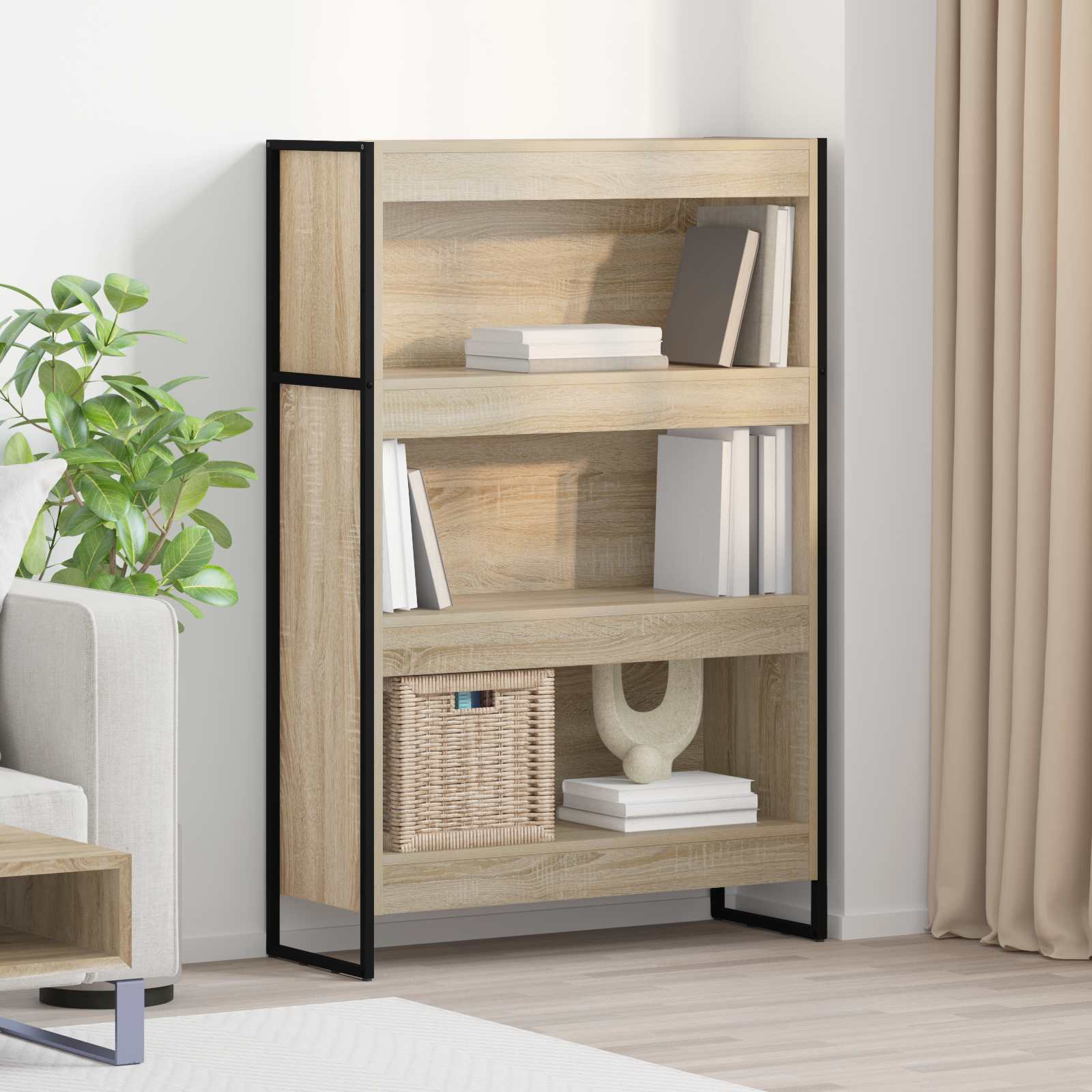 Bogreol i sonoma - 80 × 30 × 121 cm i konstrueret træ med ståldetaljer