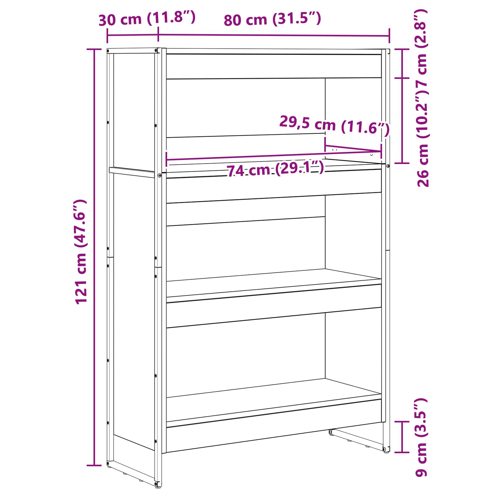 Bogskab Røget Eg 80 x 30 x 121 cm Konstrueret træ