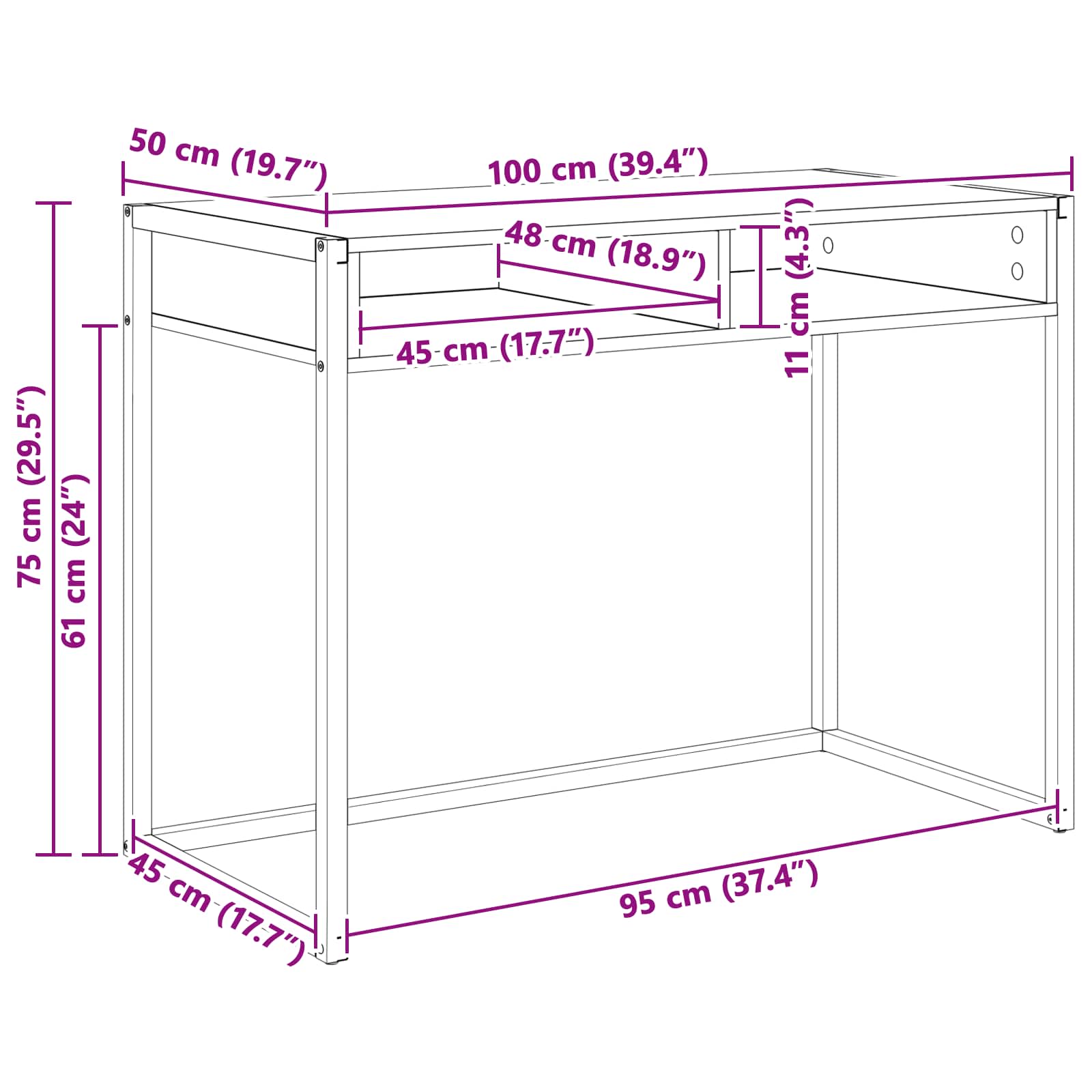 Bord Gammelt træ 100 x 50 x 75 cm Konstrueret træ