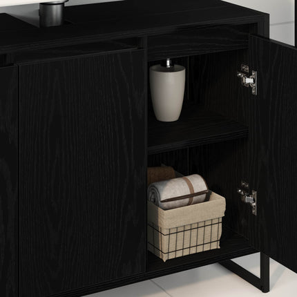 Badeværelsesskab Sort eg 90 x 30 x 60 cm Konstrueret træ