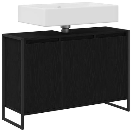 Badeværelsesskab Sort eg 90 x 30 x 60 cm Konstrueret træ