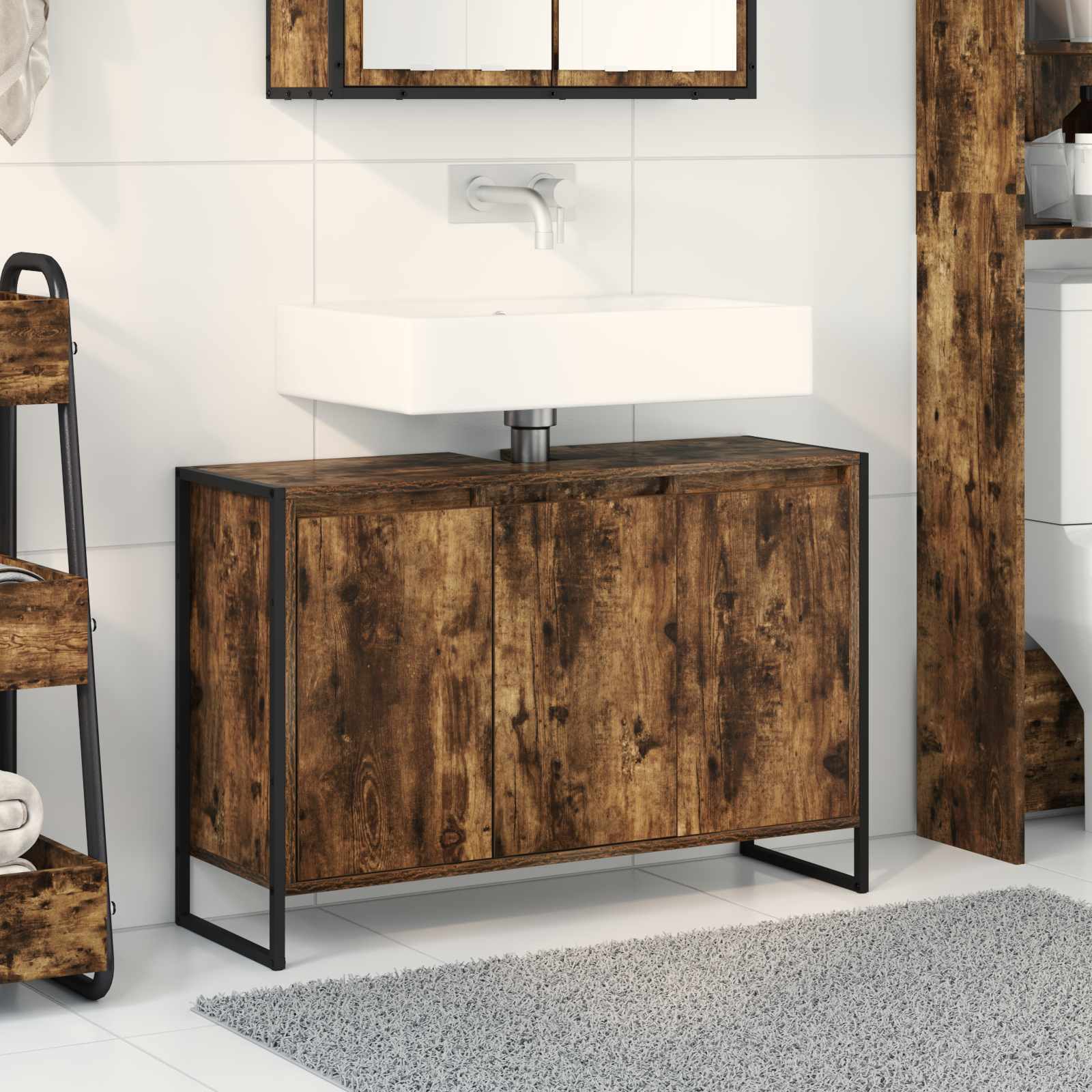 Badeværelsesskab i røget eg - 90 × 30 × 60 cm, konstrueret træ