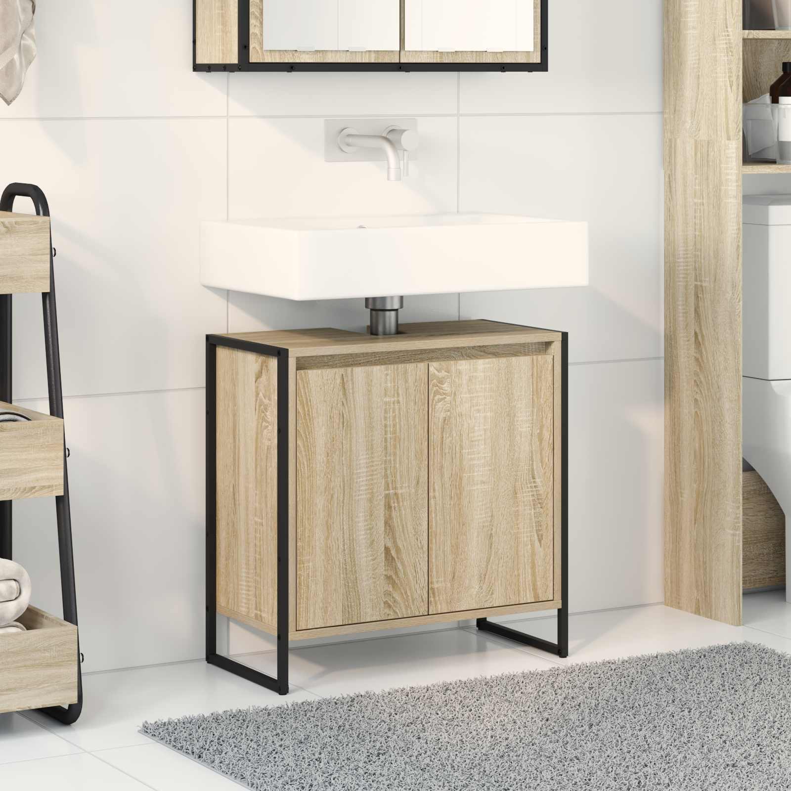 Badeværelsesskab med dør Sonoma 60 x 30 x 60 cm Konstrueret træ billede