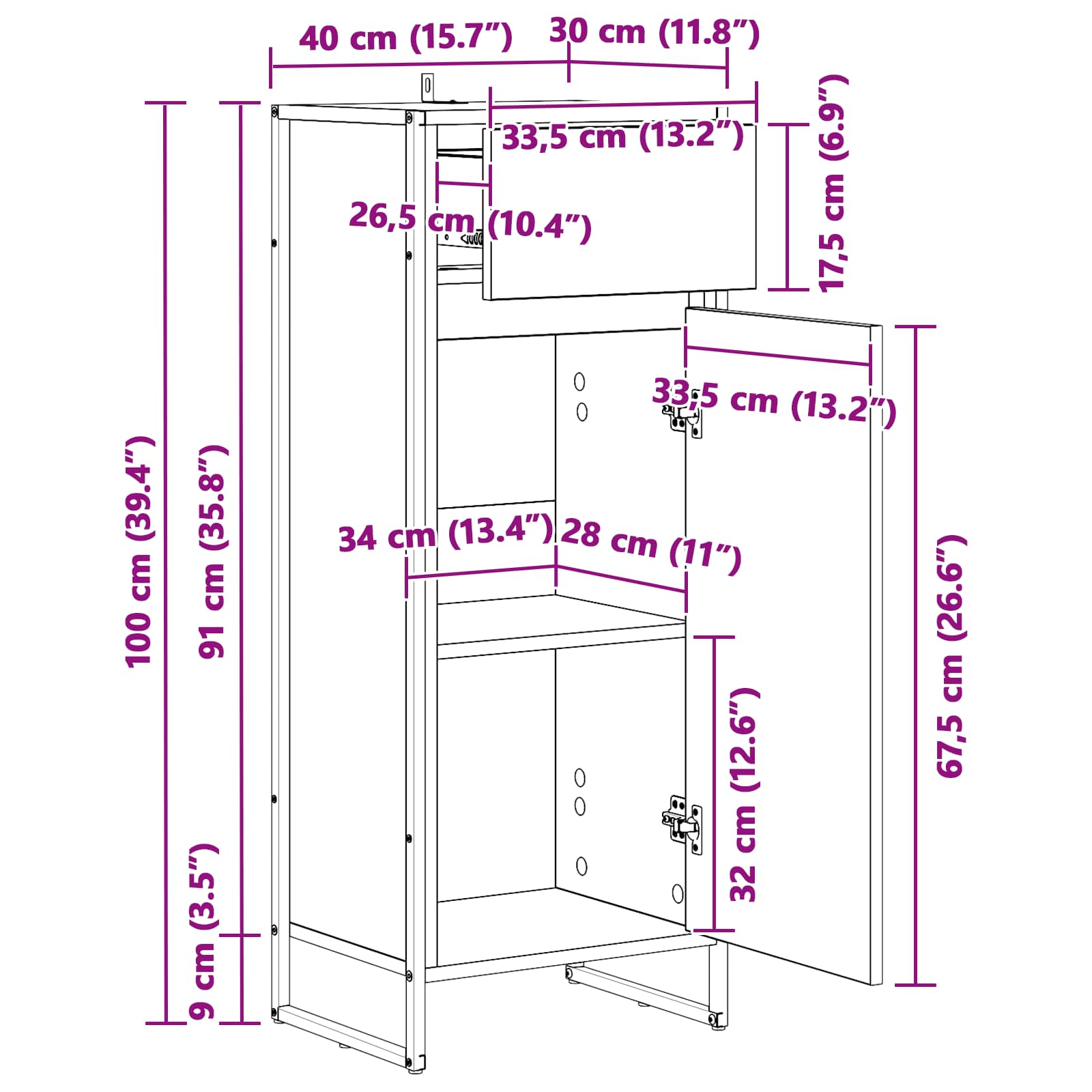 Badeværelsesskab Gammelt træ 40 x 30 x 100 cm Konstrueret træ
