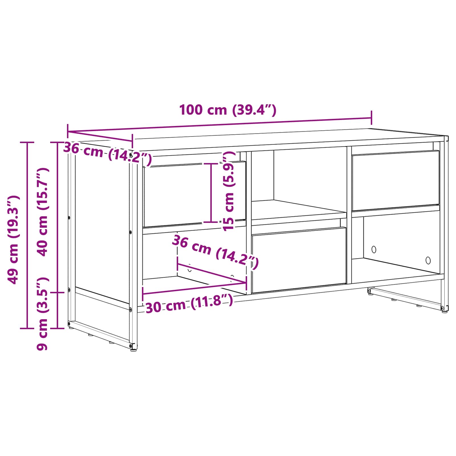 TV-skab med skuffe Sonoma 100 x 36 x 49,5 cm Konstrueret træ