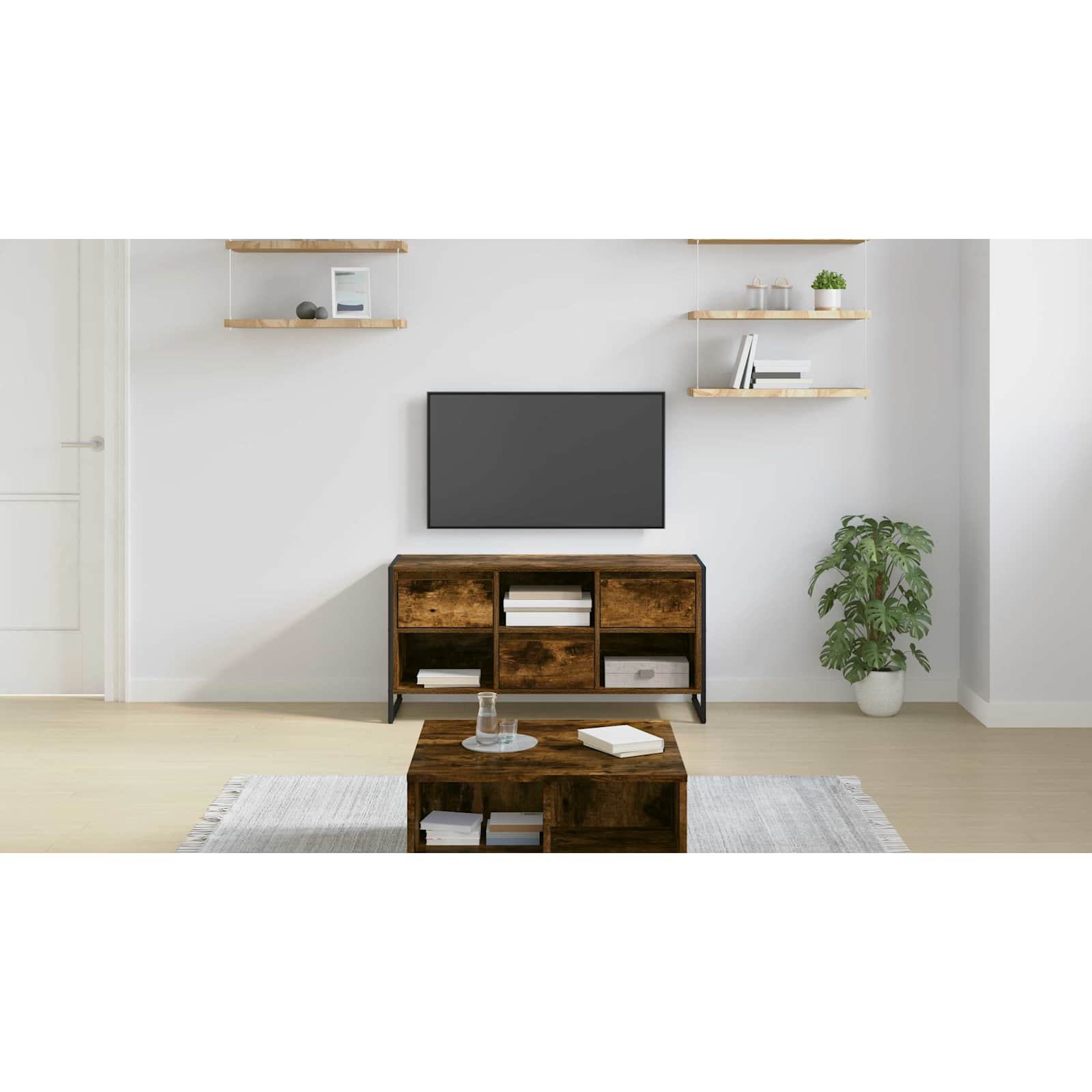 TV-skab med skuffe Røget Eg 100 x 36 x 49,5 cm Konstrueret træ