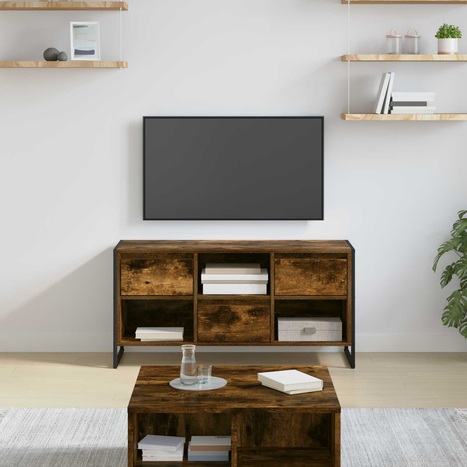 TV-skab med skuffe Røget Eg 100 x 36 x 49,5 cm Konstrueret træ