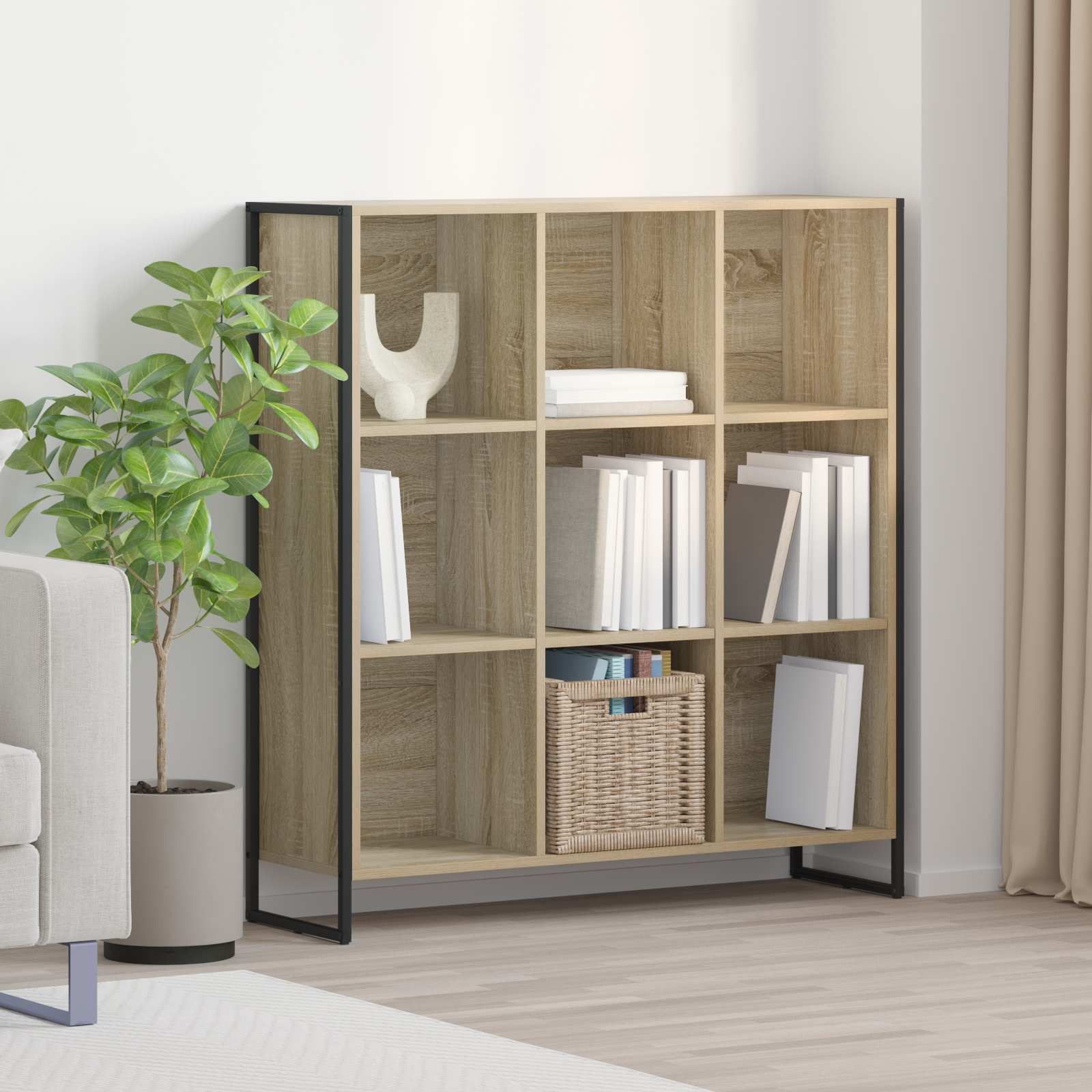 Bogskab i sonoma eg - 99,5 × 30 × 108,5 cm, konstrueret træ, 9 rum