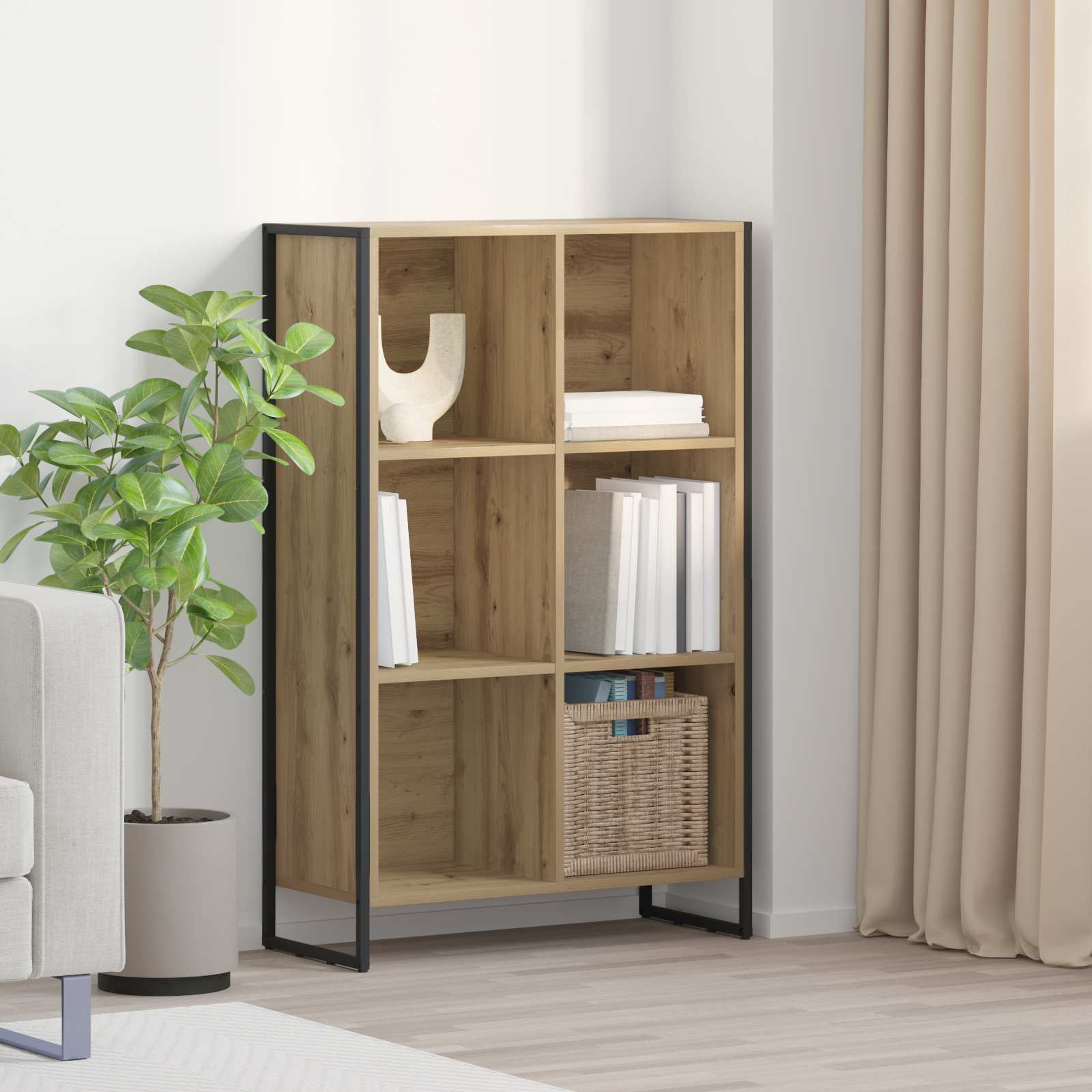 Bogskab i artisan eg - 99,5 × 30 × 108,5 cm, konstrueret træ med stålben