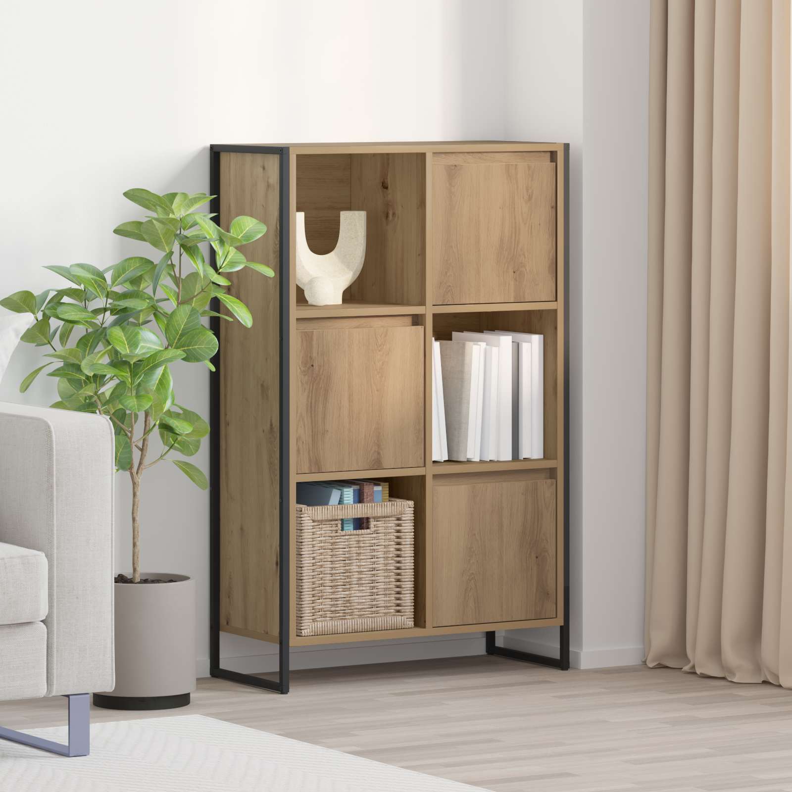 Bogskab i Artisan eg 68 × 30 × 108,5 cm - konstrueret træ, industrielt design