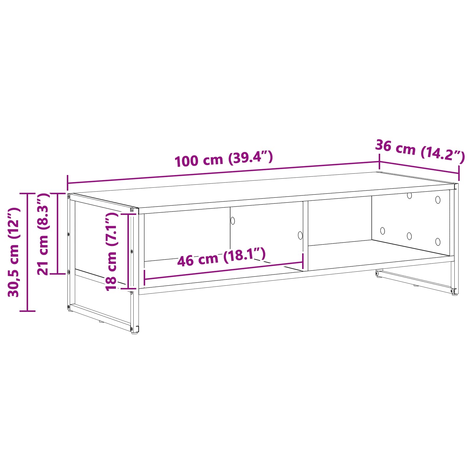 TV-skab 100 x 36,5 x 30,5 cm Sort eg Konstrueret træ