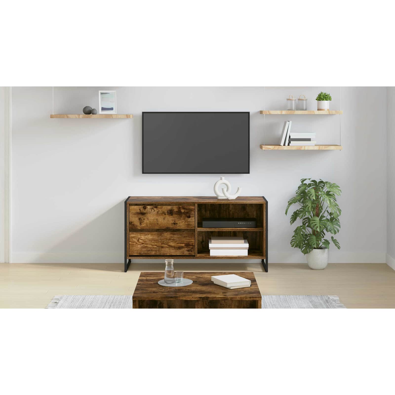 TV-skab med skuffe Røget Eg 100 x 36 x 49,5 cm Konstrueret træ