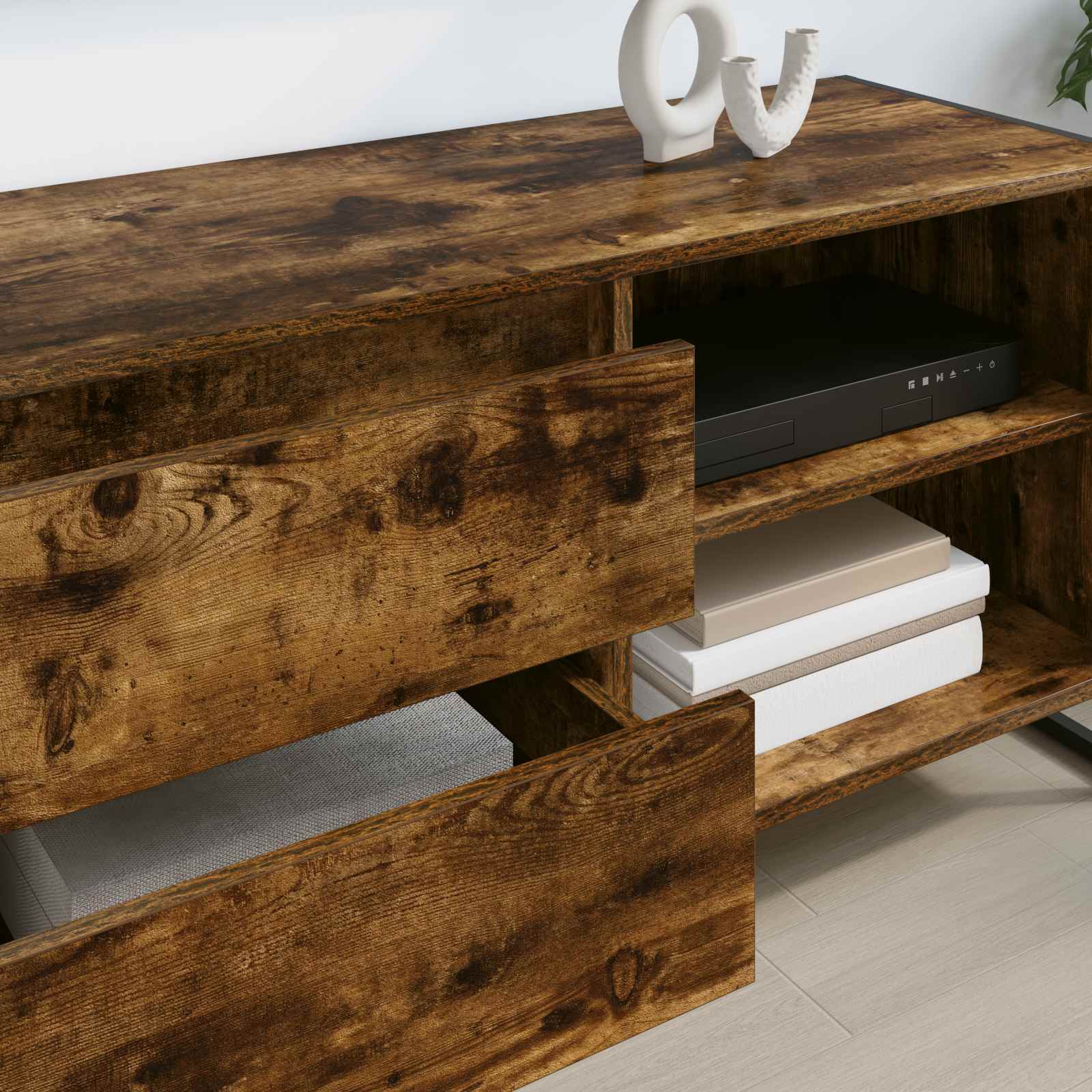 TV-skab med skuffe Røget Eg 100 x 36 x 49,5 cm Konstrueret træ