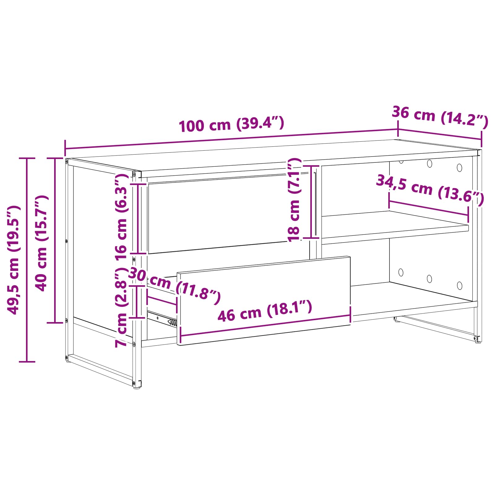 TV-skab Grå Sonoma 100 x 36 x 49,5 cm Konstrueret træ