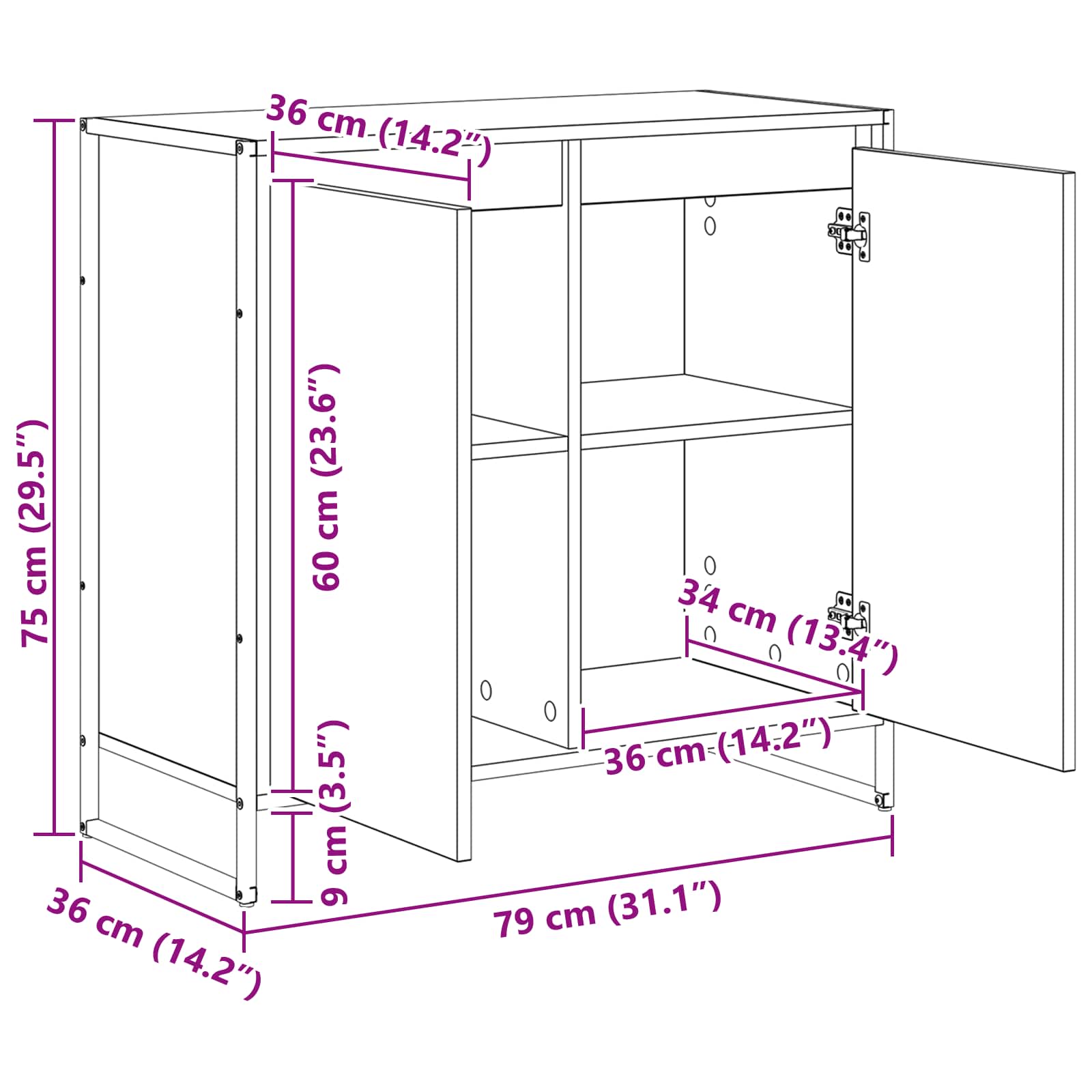 Sideskab Gammelt træ 79 x 36 x 75 cm Konstrueret træ
