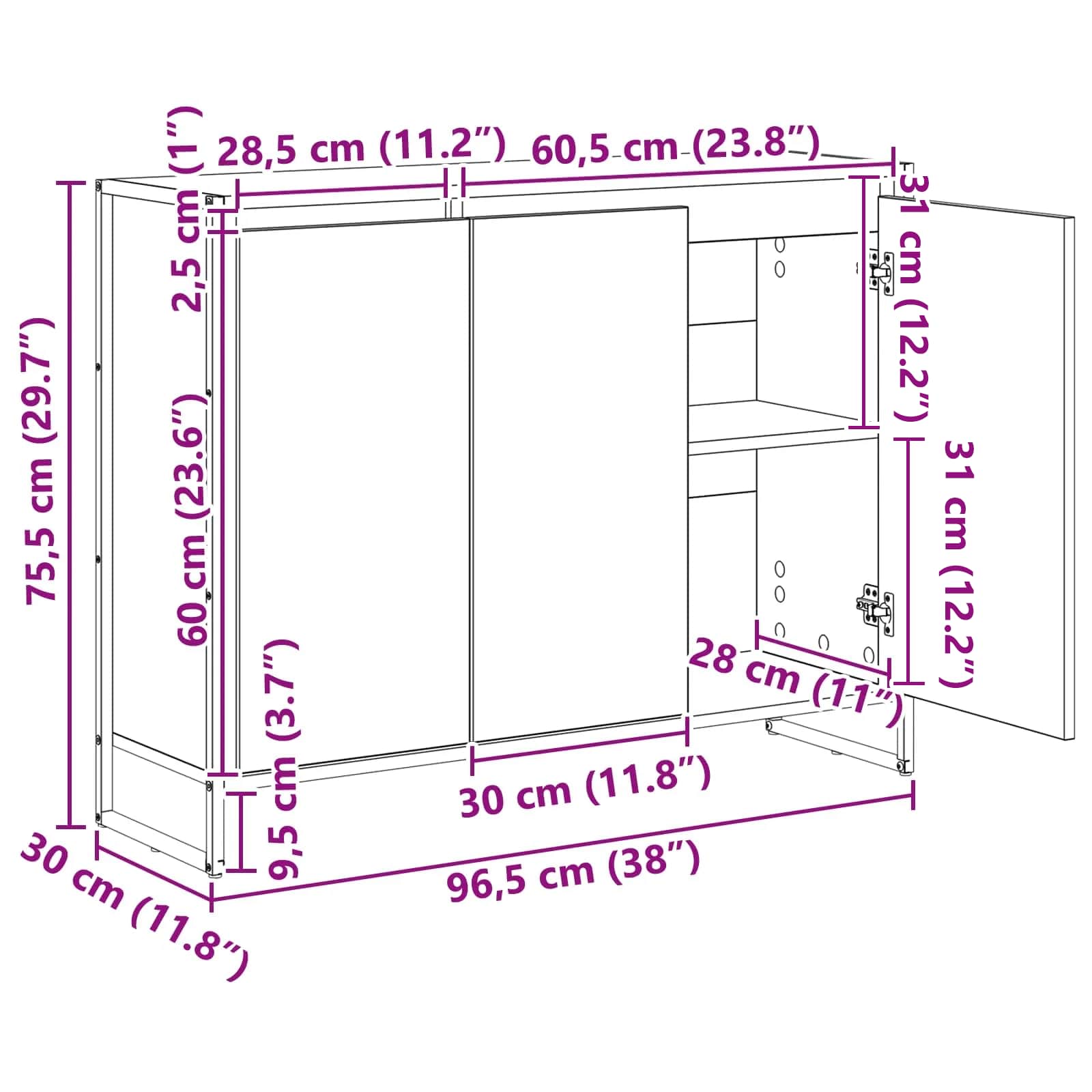 Sideskab Sonoma 96,5 x 30 x 75 cm Konstrueret træ