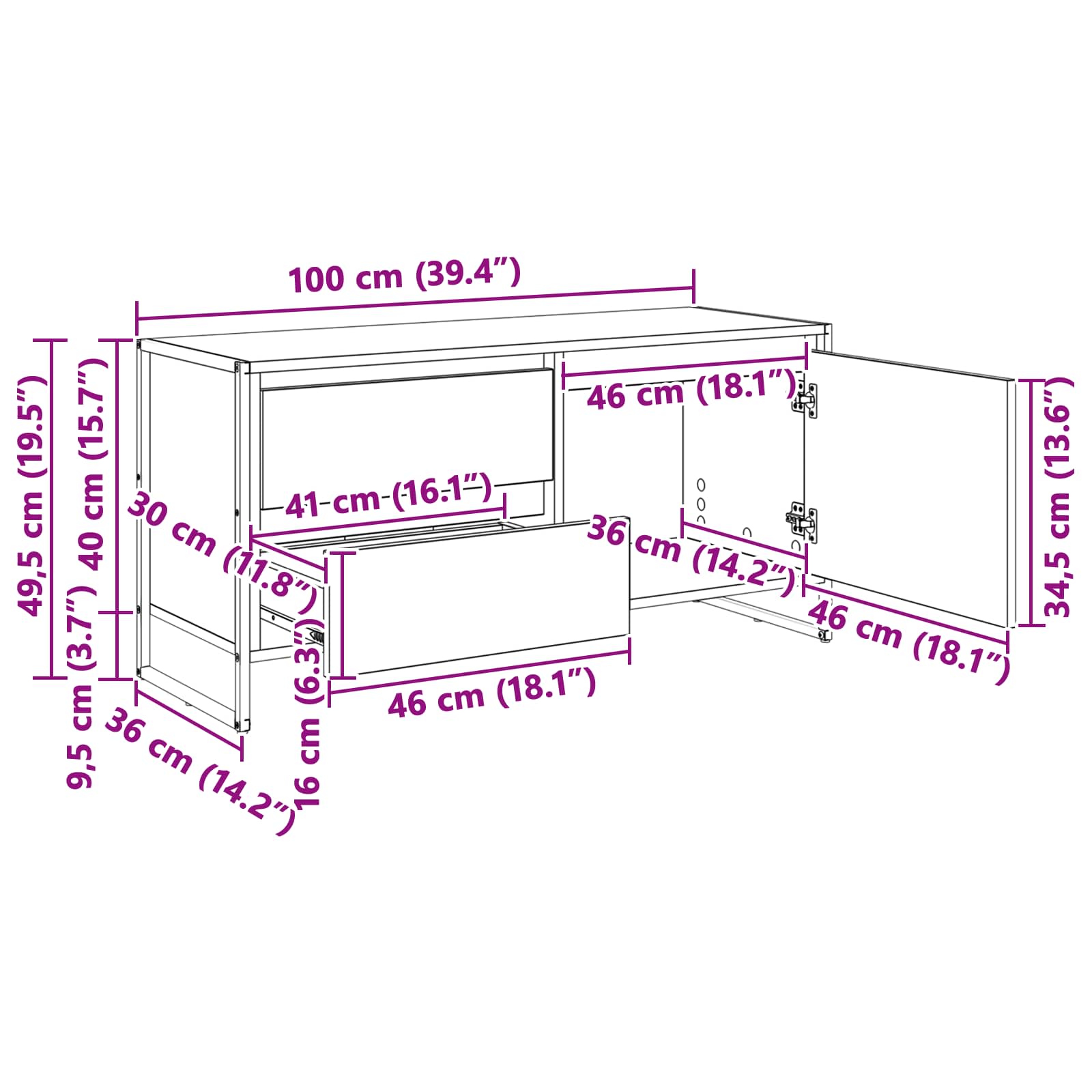 TV-skab Gammelt træ 100 x 36 x 49,5 cm Konstrueret træ