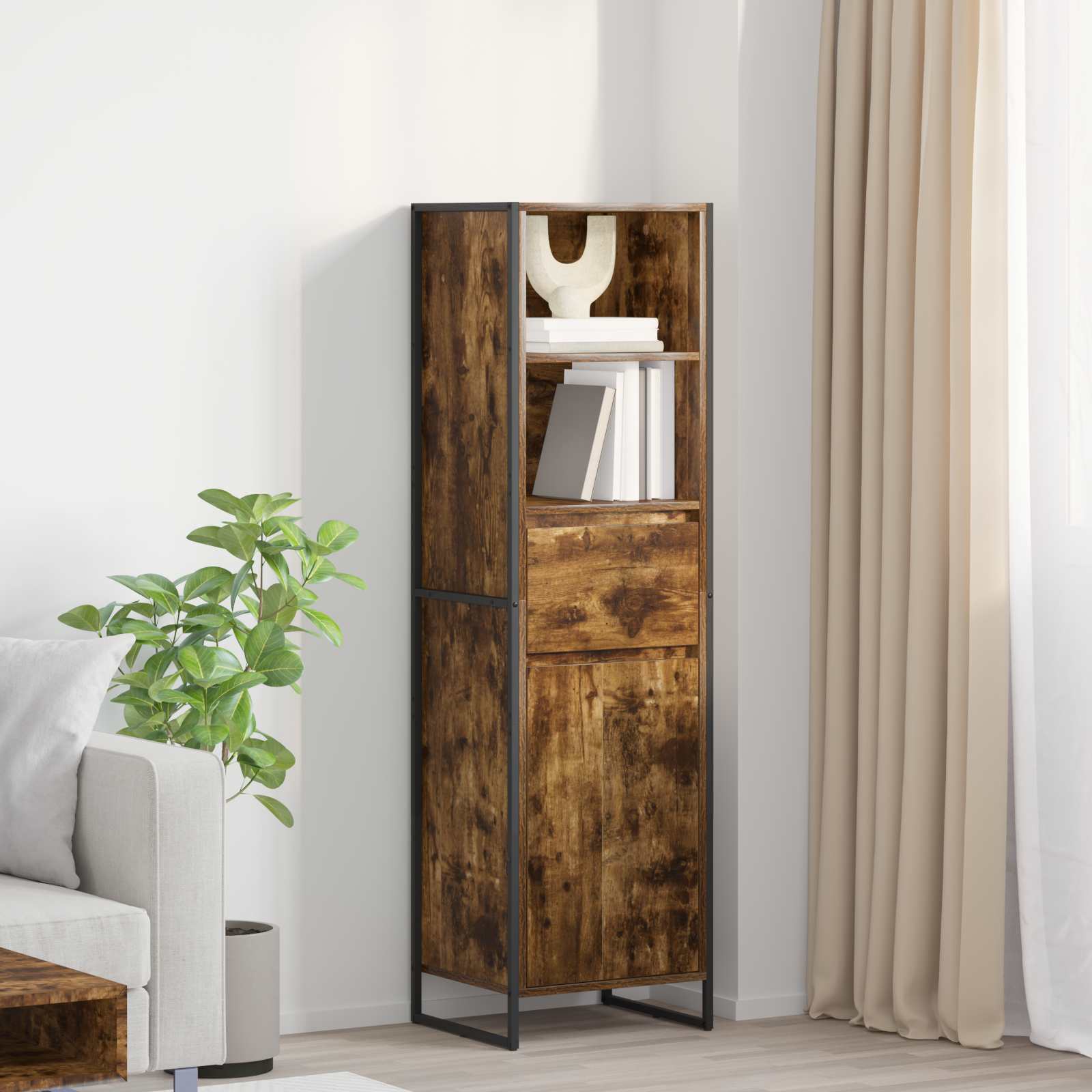 Bogskab med skuffe Røget Eg 43 x 36 x 150,5 cm Konstrueret træ