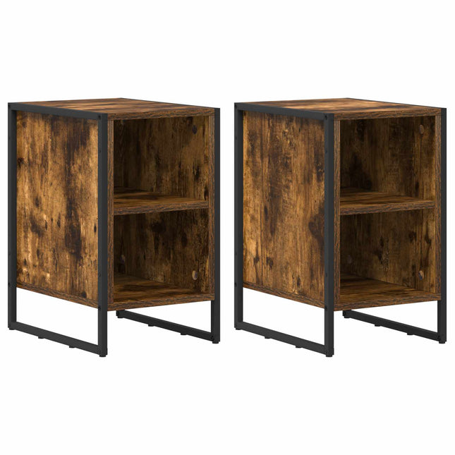 Sengebord 2 stk. Røg Eg 39,5 x 30 x 50 cm Konstrueret træ