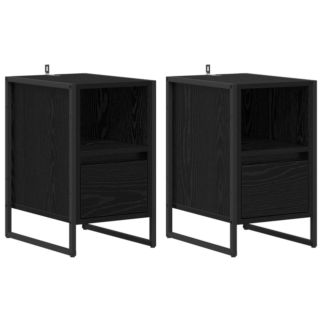 Sengebord 2 stk. Sort eg 39,5 x 30 x 50 cm Konstrueret træ
