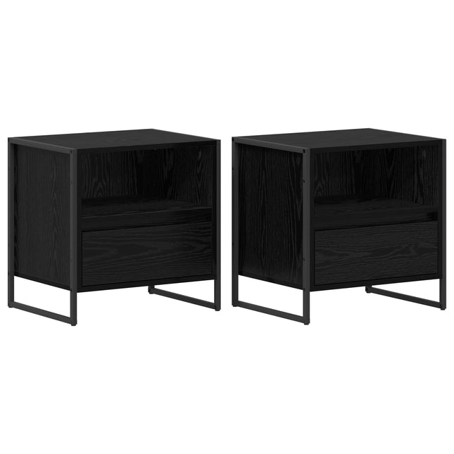 Sengebord 2 stk. Sort eg 50 x 39,5 x 50 cm Konstrueret træ