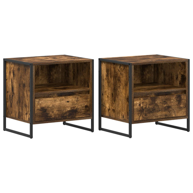 Sengebord 2 stk. Røget Eg 50 x 39,5 x 50 cm Konstrueret træ