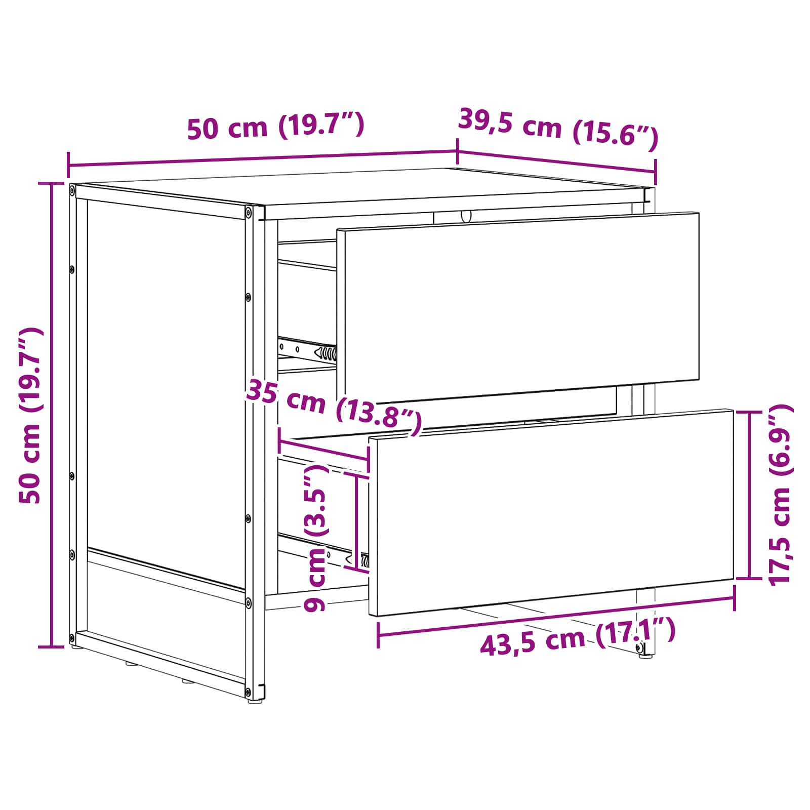 Sengebord med skuffe Røget Eg 50 x 39,5 x 50 cm Konstrueret træ