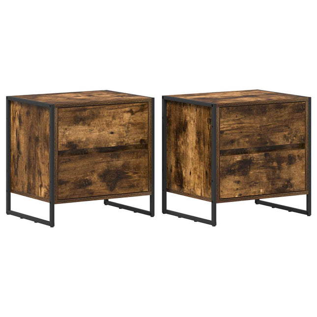 Sengebord 2 stk. Røget Eg 50 x 39,5 x 50 cm Konstrueret træ