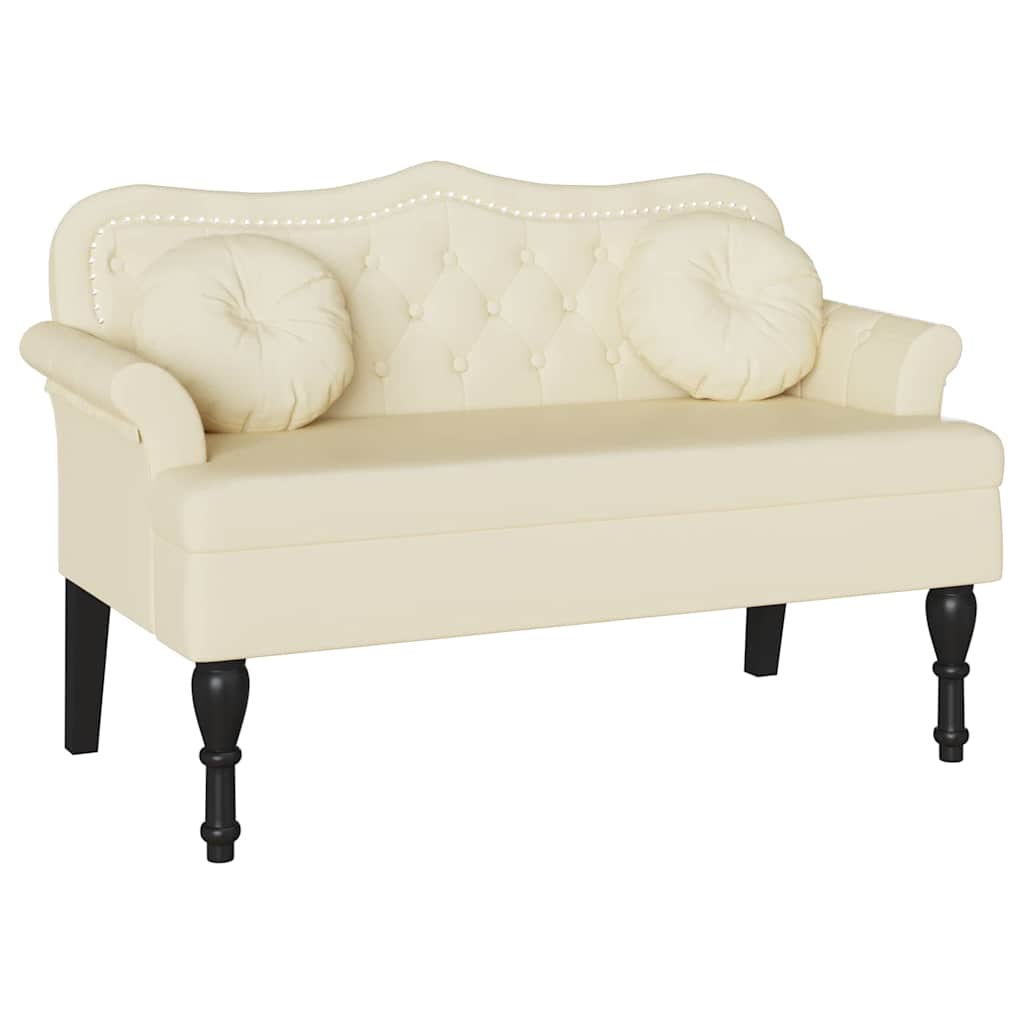 Chesterfield bænk med pude Creme 120.5 x 65 x 75 cm Faux læder
