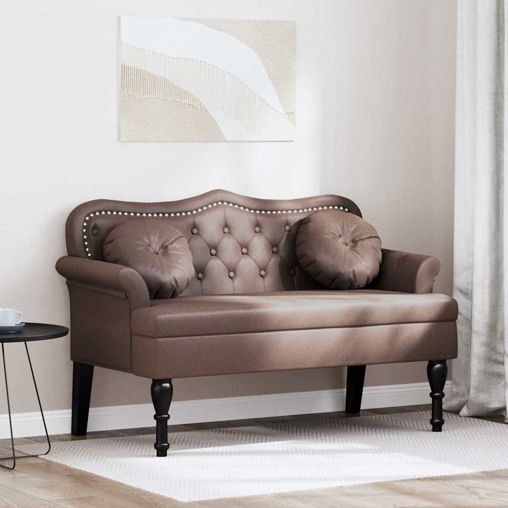 Chesterfield bænk med puder i brun faux læder - 120,5 × 65 × 75 cm