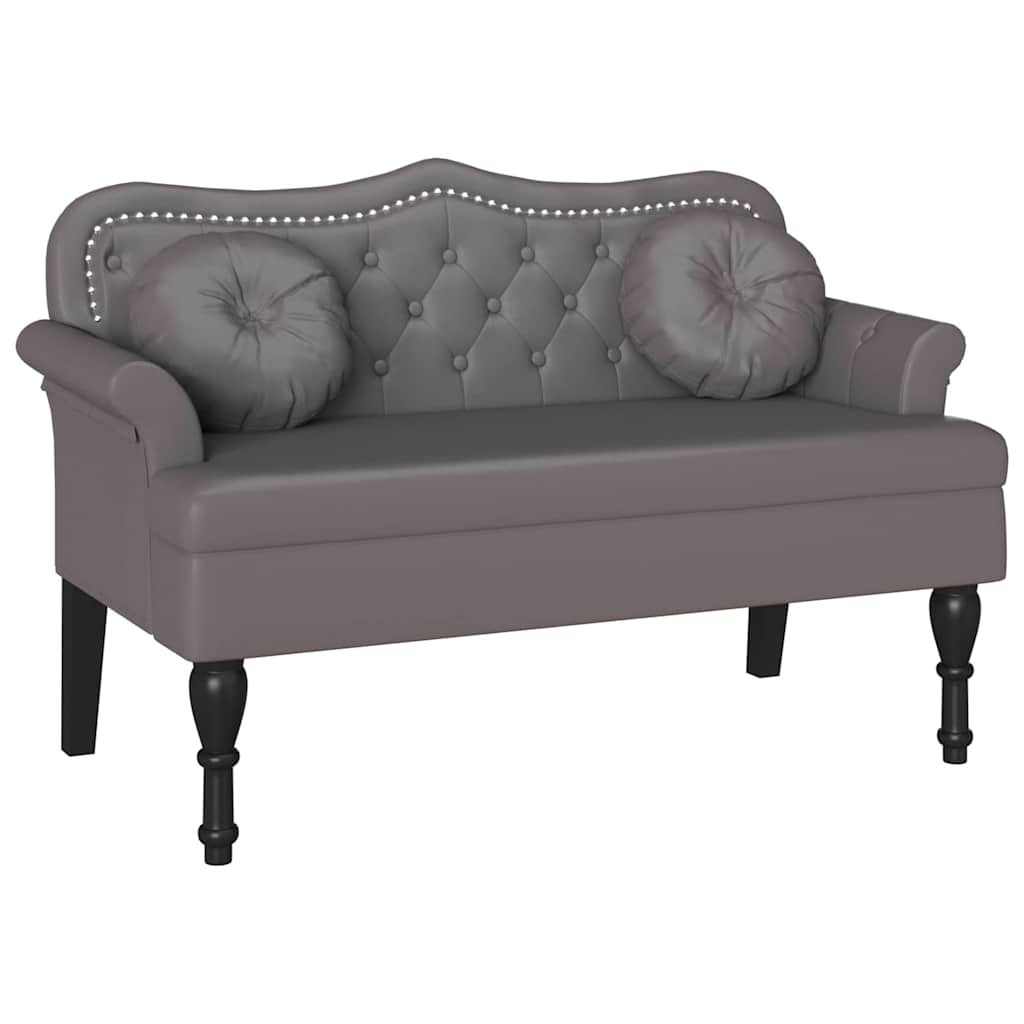 Chesterfield bænk med pude Grå 120.5 x 65 x 75 cm Faux læder