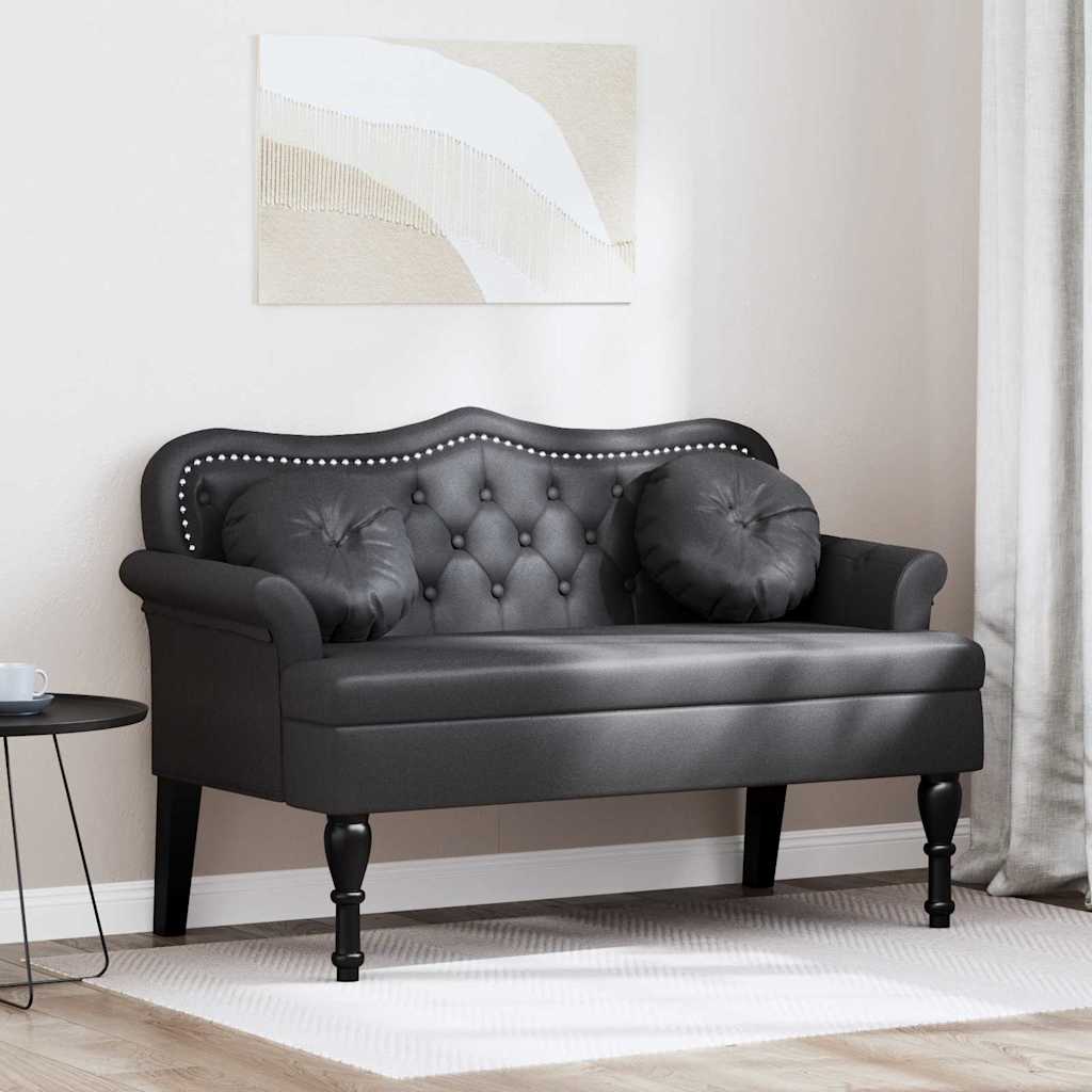 Chesterfield bænk med pude Sort 120.5 x 65 x 75 cm Faux læder