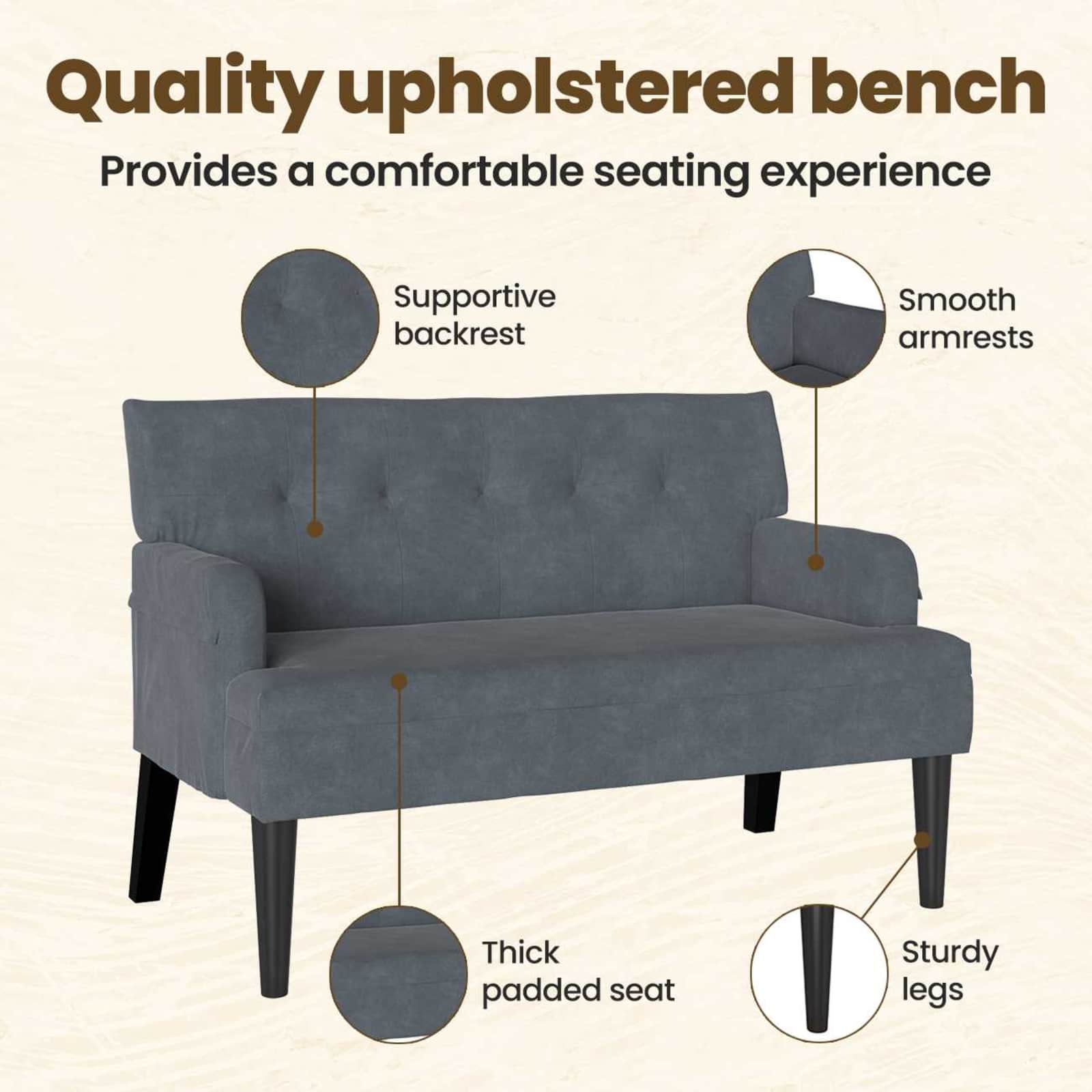 Chesterfield bænk Mørkegrå 112 x 65,5 x 75 cm Fløjl