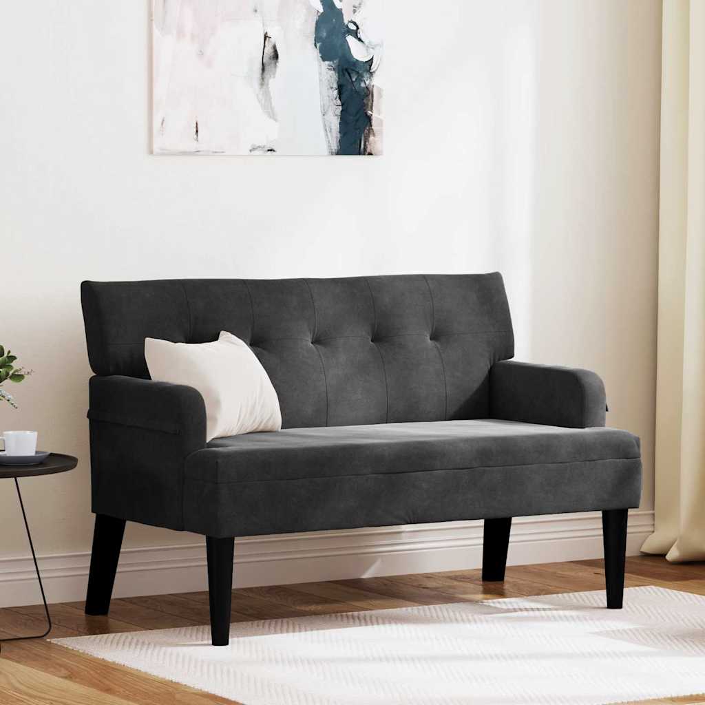 Chesterfield bænk i sort fløjl - 112 × 65,5 × 75 cm, 2-personers