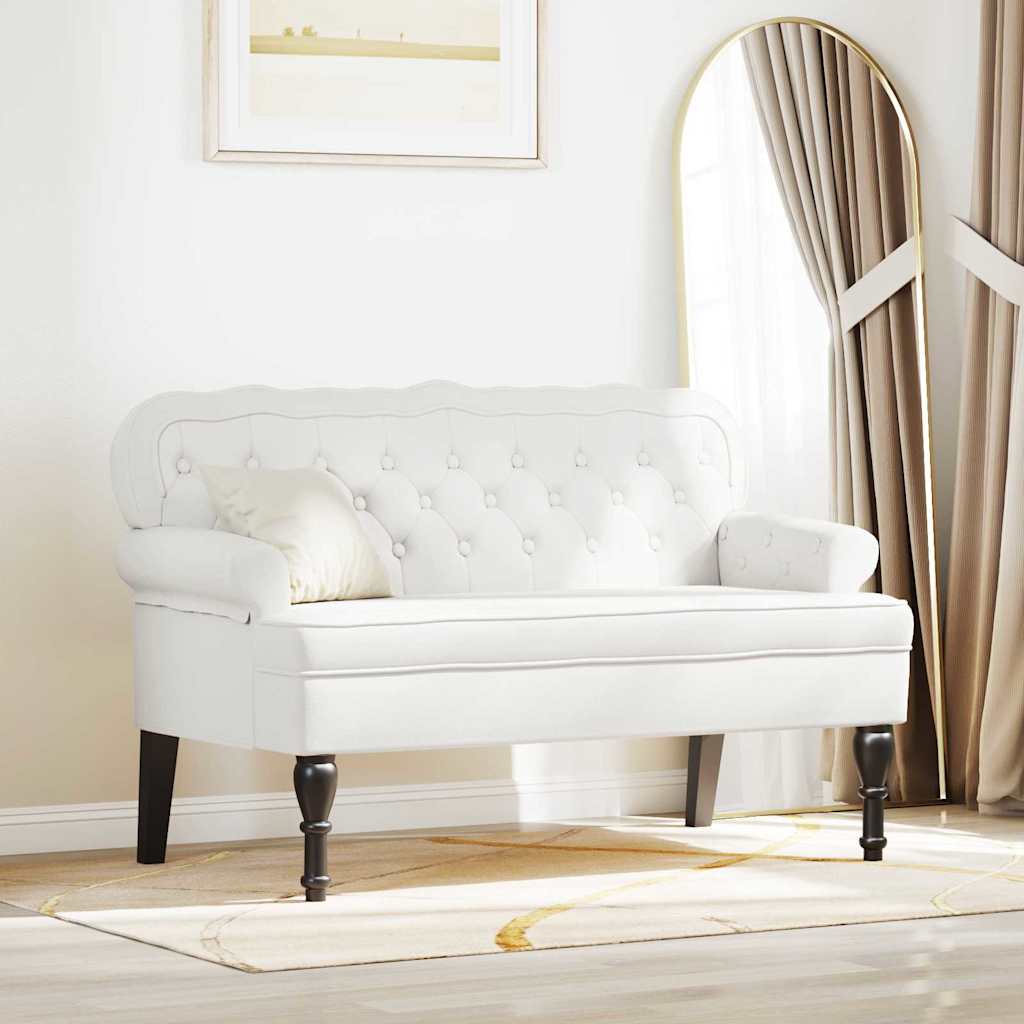 Chesterfield bænk i hvidt faux læder - 119,5 × 64,5 × 75 cm