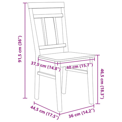 Spisestuestol 2 stk. Massiv Gummitræ Hvid 36 x 44,5 x 91,5 cm
