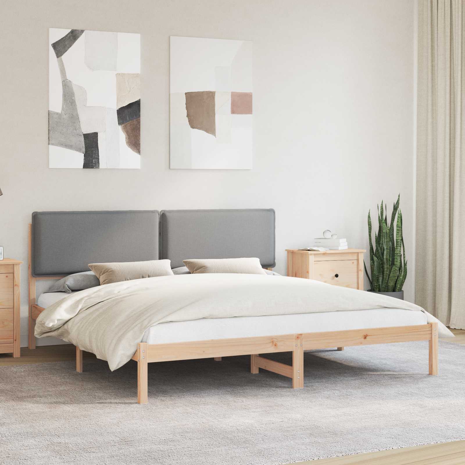 Sengestel med Polstret Hovedgavl Lysegrå 200 x 200 cm