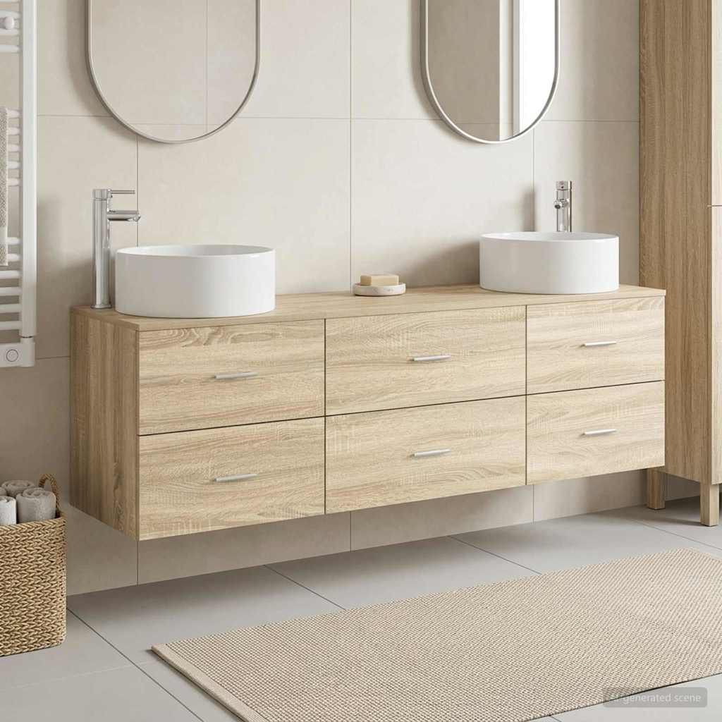 Badeværelsesmøbel sæt 3 stk. i sonoma-eg 49,5 x 44,5 x 65,5 cm
