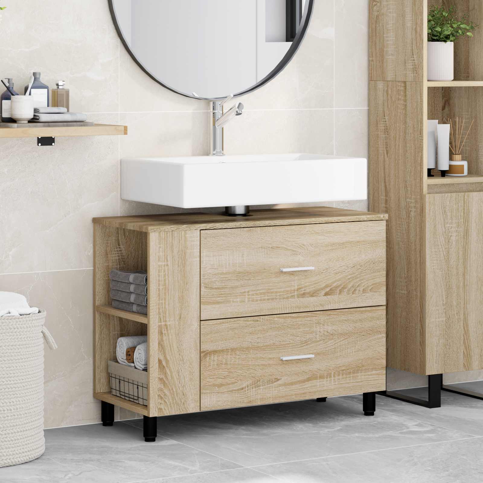 Badeværelse under vask skab med hylde Sonoma-eg 80 x 35 x 60 cm